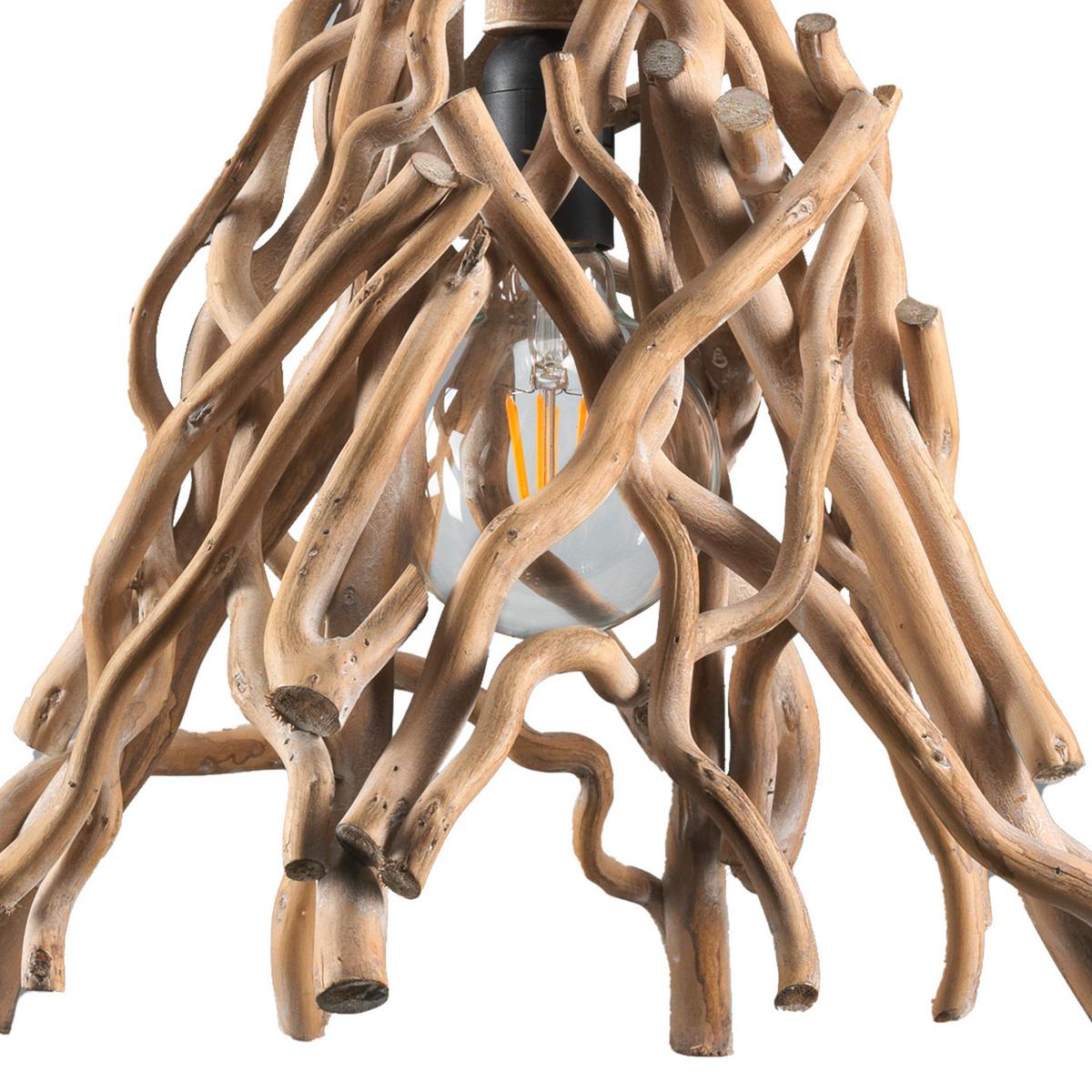 Hängeleuchte 4899/S - Schwarz/Akaziefarben, Natur, Holz/Metall (34/34/125cm)