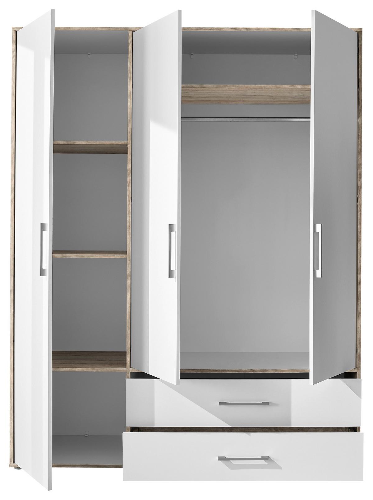 Kleiderschrank Lembo - Weiß/Eiche San Remo, KONVENTIONELL, Holzwerkstoff (155/195/60cm)