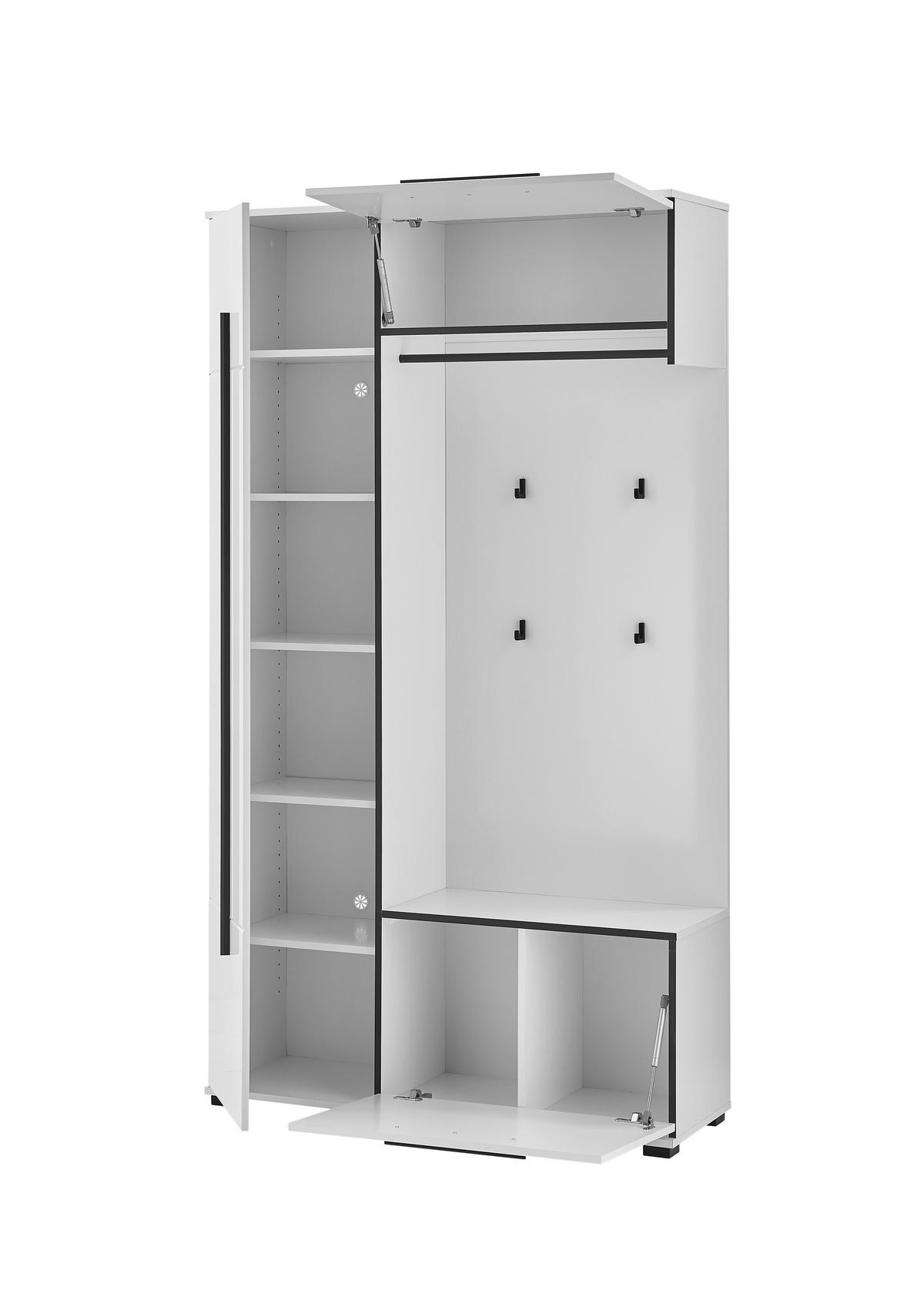 GARDEROBE Cantara Weiß/Weiß HG B: 111cm - Weiß Hochglanz/Weiß, MODERN, Holzwerkstoff (111/201/39cm) - MID.YOU