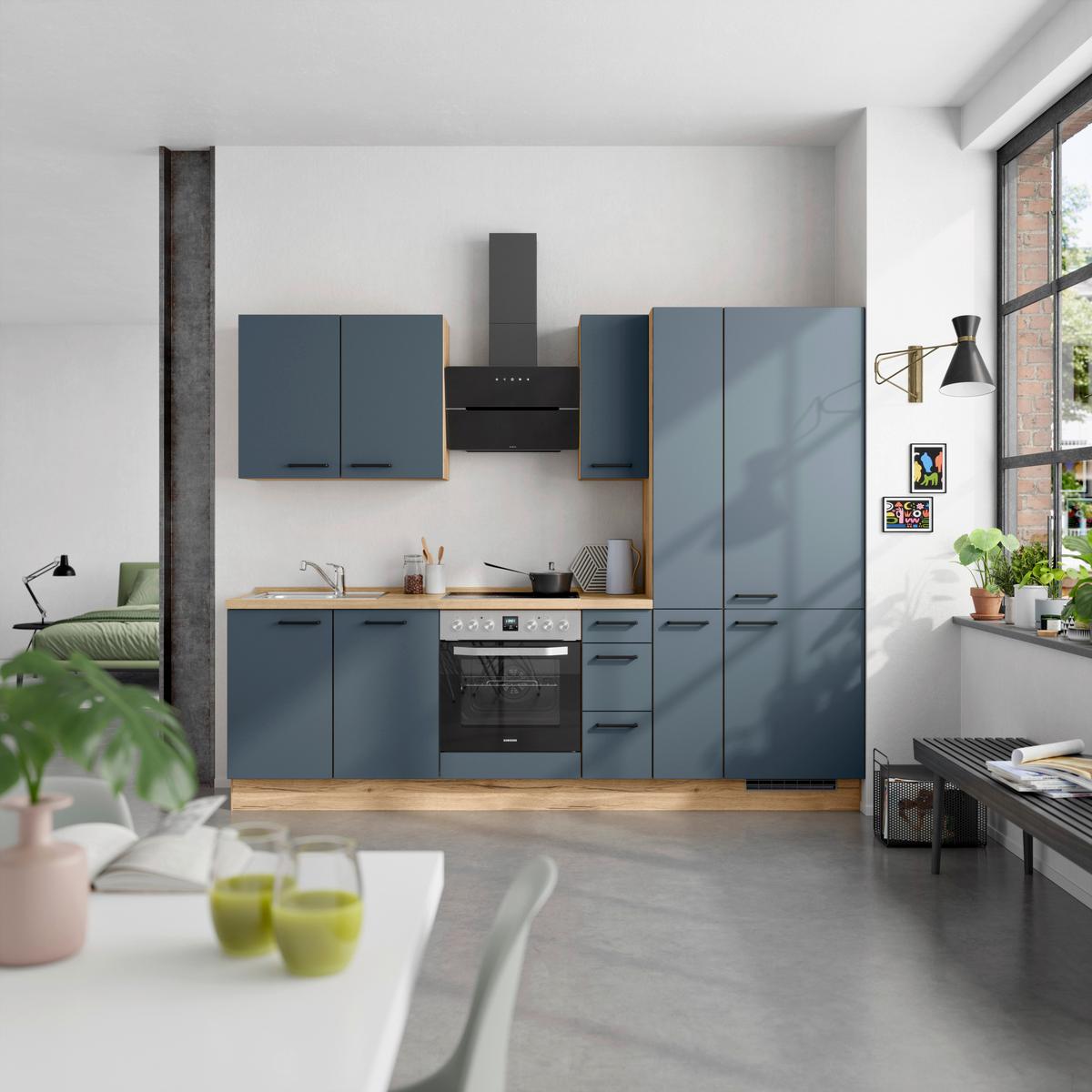 Küchenleerblock Easytouch High-Line, H3 Rechts - Blau/Eichefarben, MODERN, Holzwerkstoff (270cm) - Nobilia