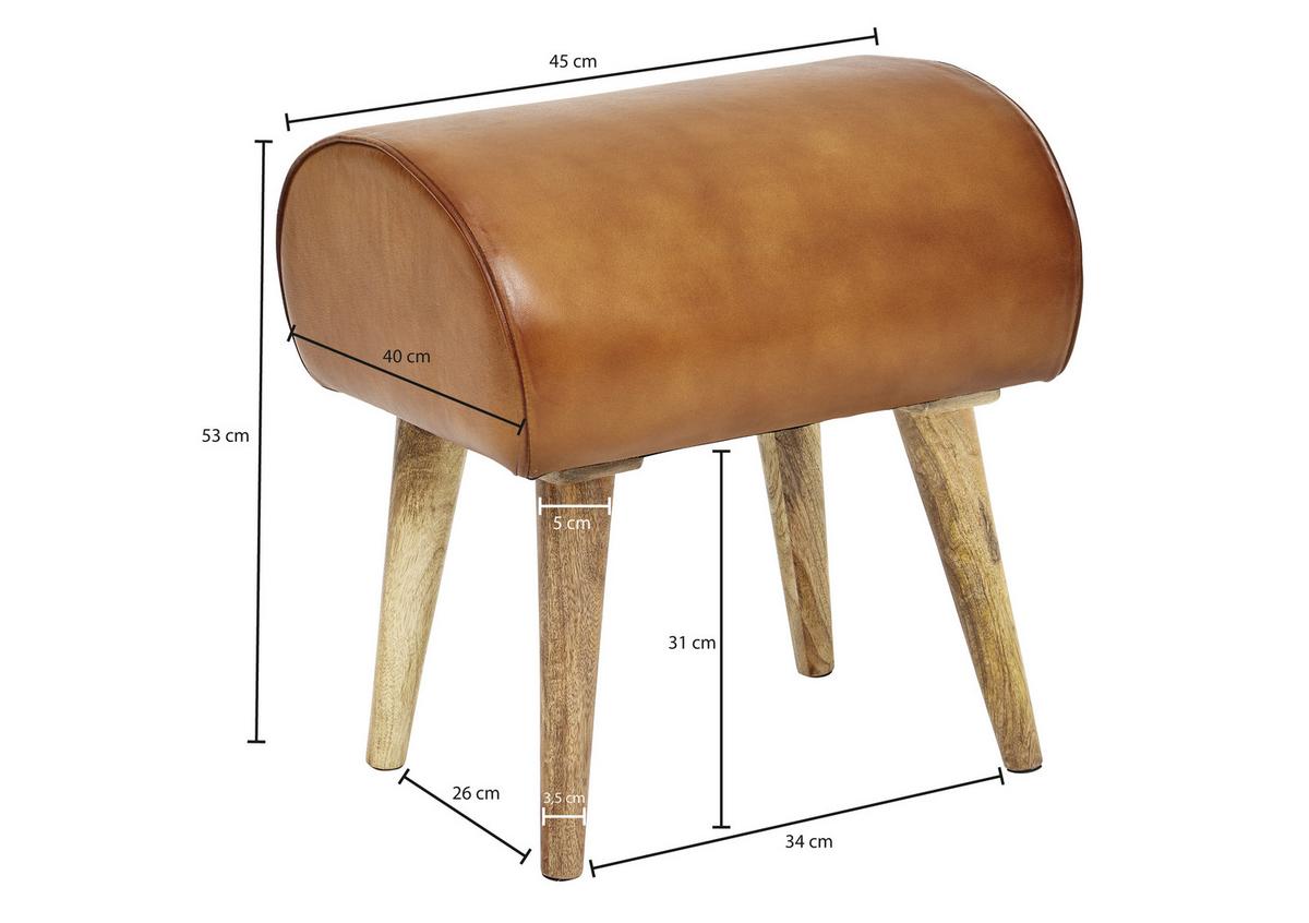 Hocker Leder Braun Sitz Gepolstert H: 53 cm Rechteckig - Naturfarben/Braun, MODERN, Leder (45/53/40cm) - MID.YOU