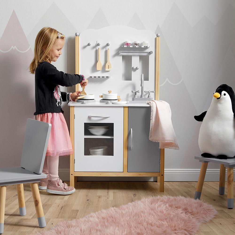 Kuchynka pro děti MOLLY - šedá/bílá, Moderní, dřevo (60/100/30cm) - Bessagi Kids