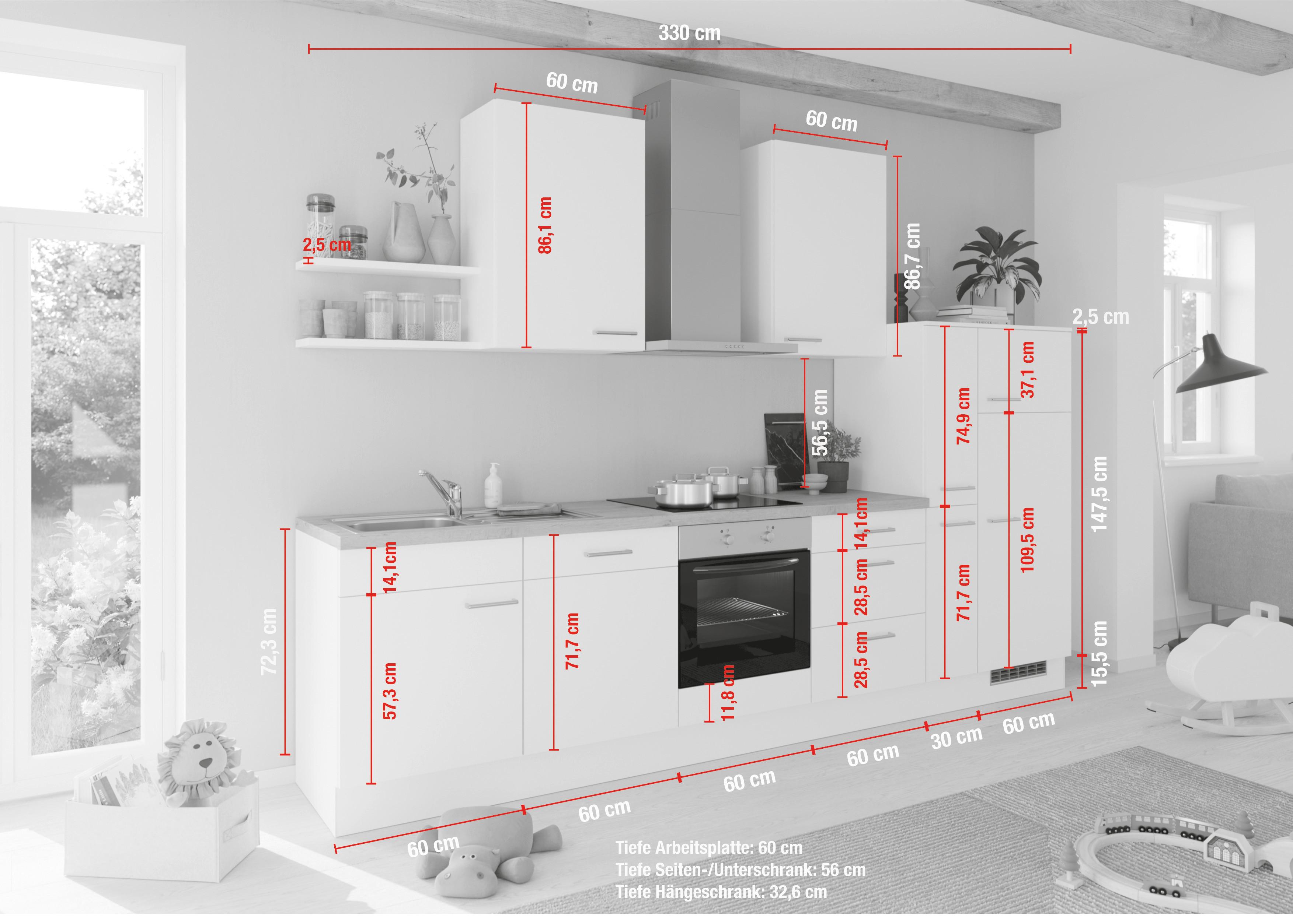 Küchenleerblock Ip 3150 - Eichefarben/Weiß, Design, Holzwerkstoff (330cm) - Impuls
