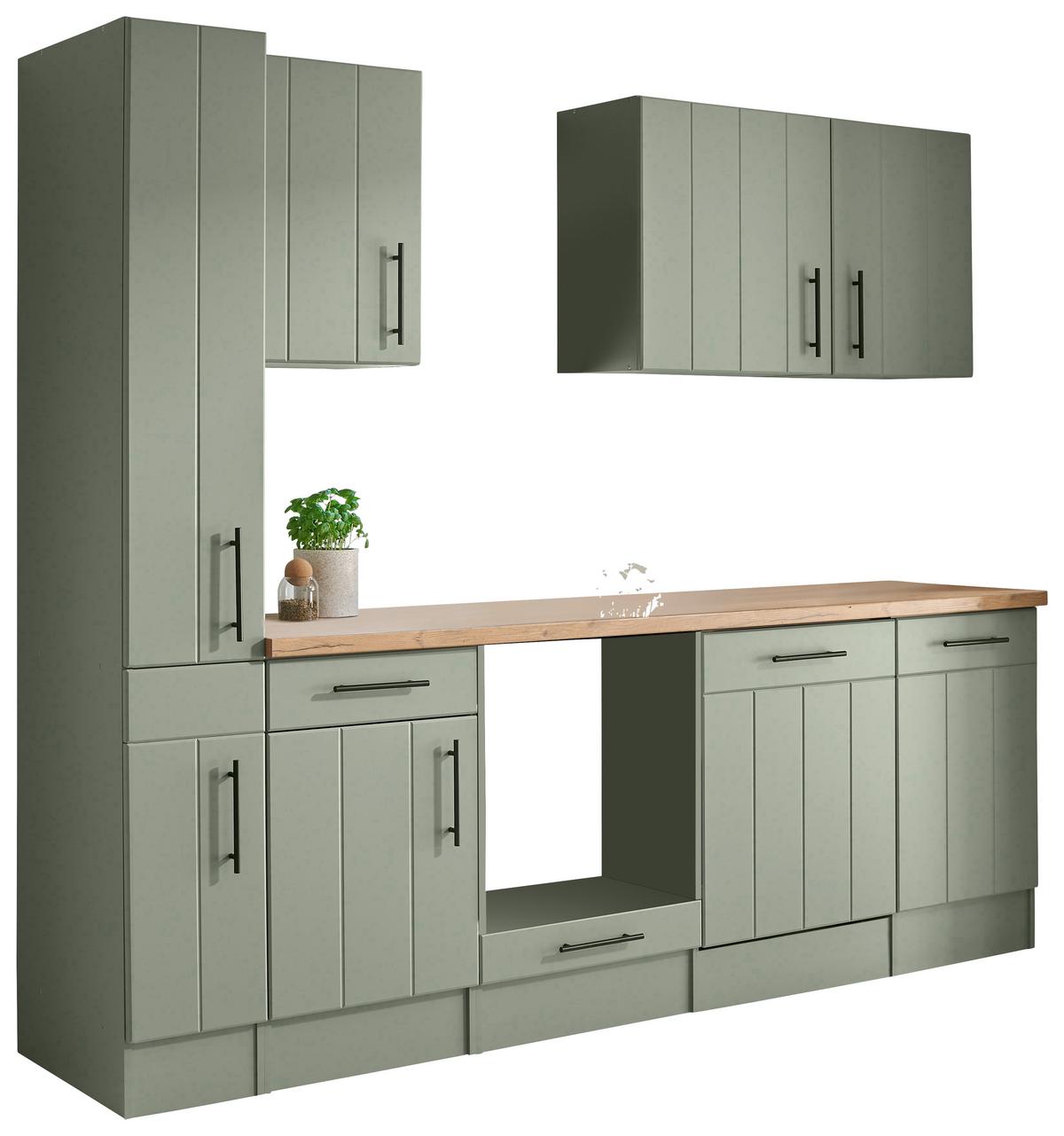 Küchenleerblock Anton Wildeiche/Schilfgrün B: 250cm - Schilfgrün/Wildeiche, Trend, Holzwerkstoff (250cm) - Respekta