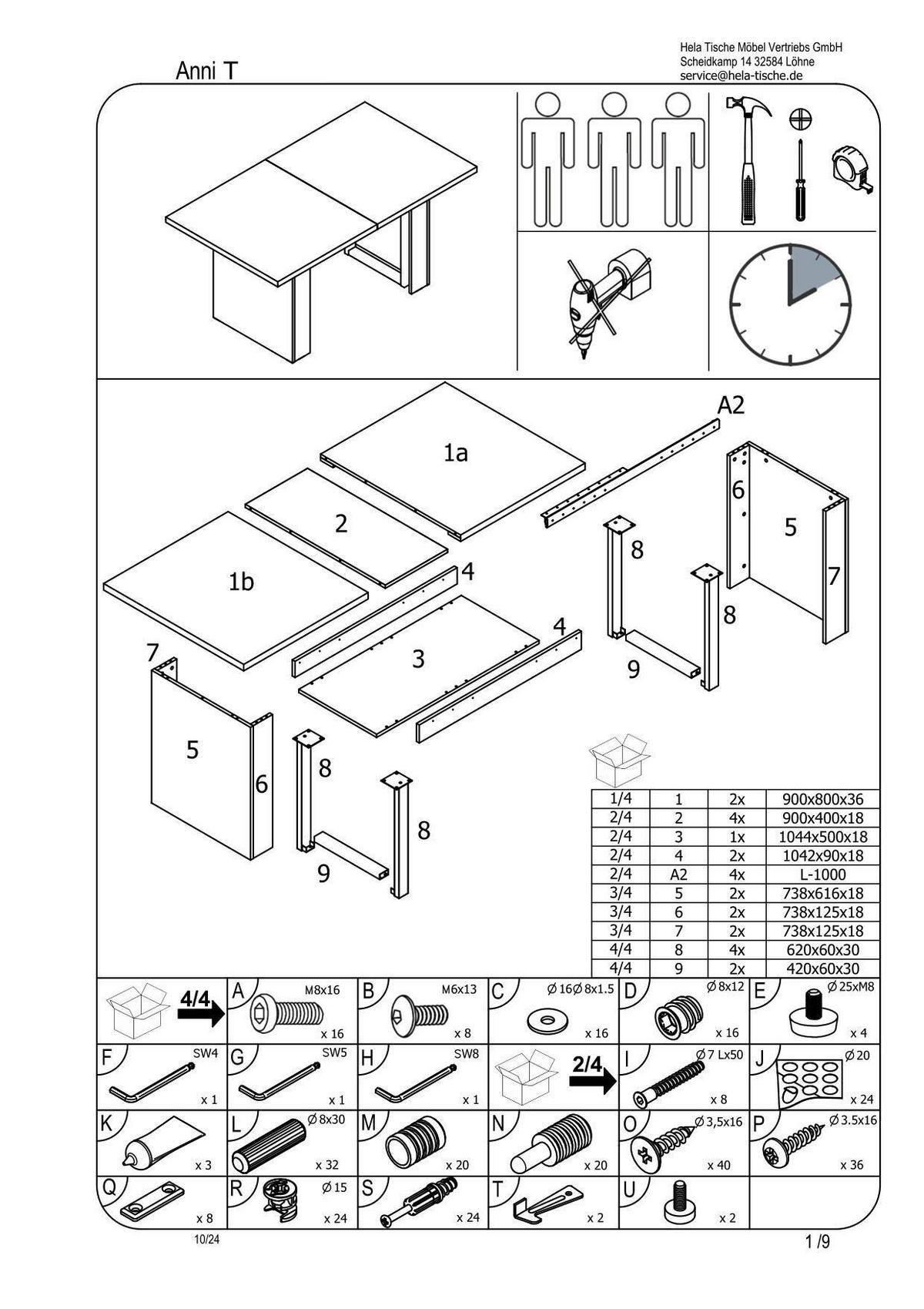 ESSTISCH ANNI T - Eichefarben/Schwarz, MODERN, Holzwerkstoff/Metall (90/160-320/76cm) - P & B