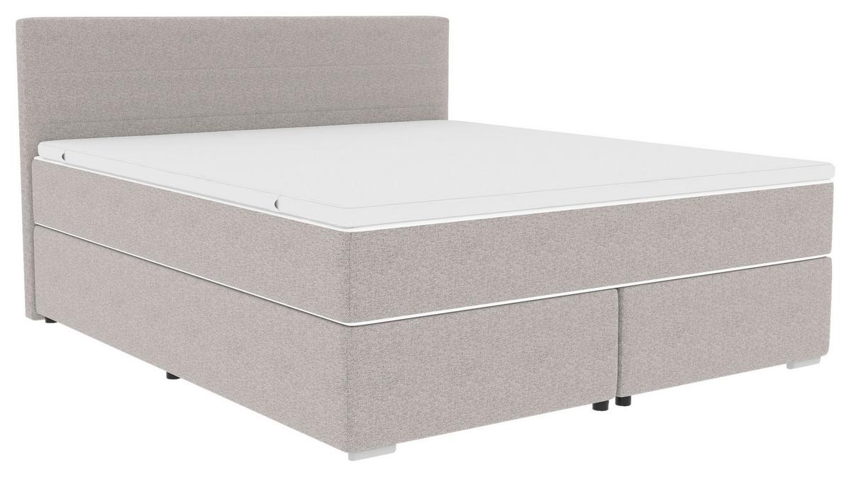 Boxspringbett mit Topper 160x200 Catania - Chromfarben/Hellgrau, KONVENTIONELL, Textil (160/200cm)