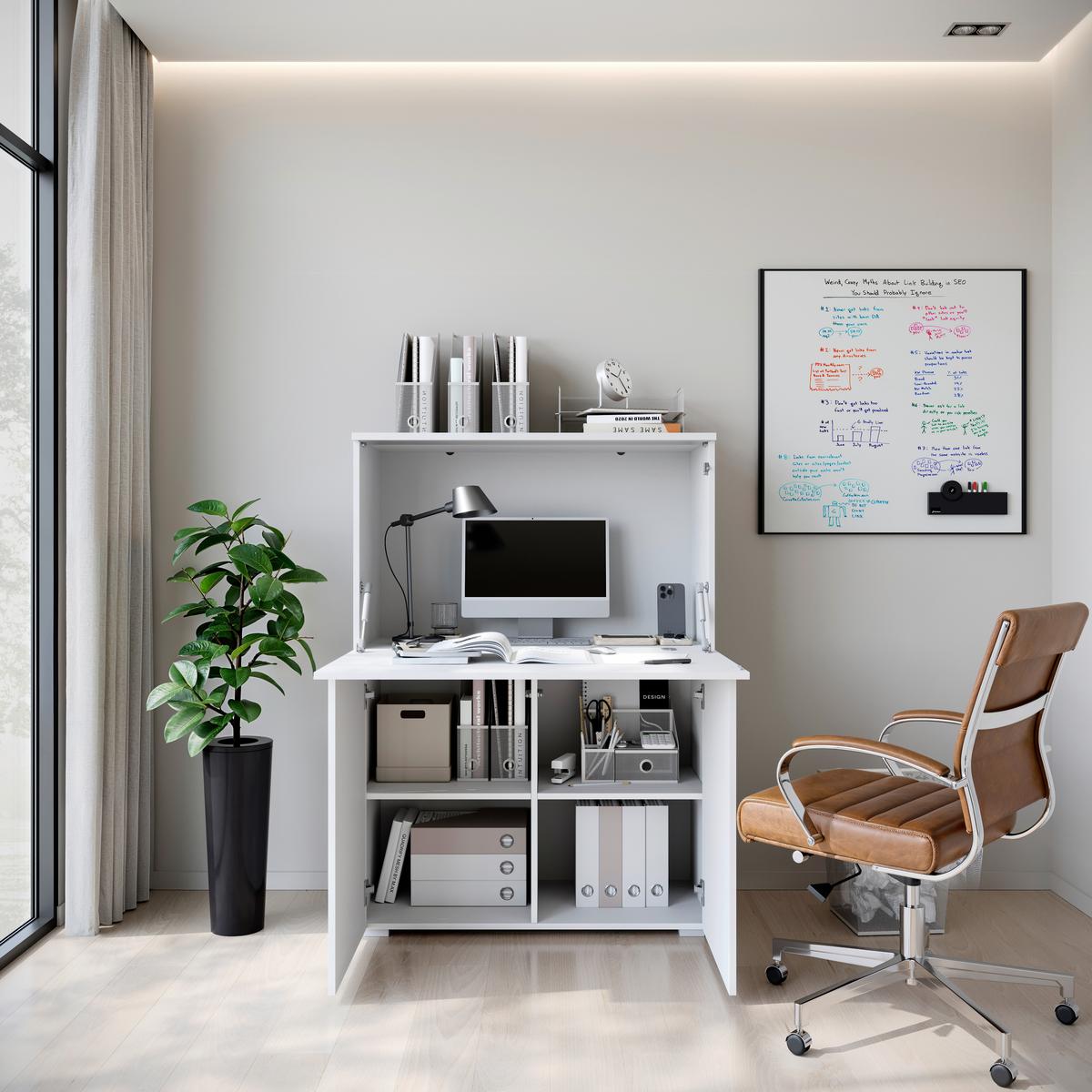 Sekretär Vera Weiß/Weiß Hg B: 90cm - Weiß Hochglanz/Weiß, Design, Holzwerkstoff (90/125,1/42cm) - Livetastic