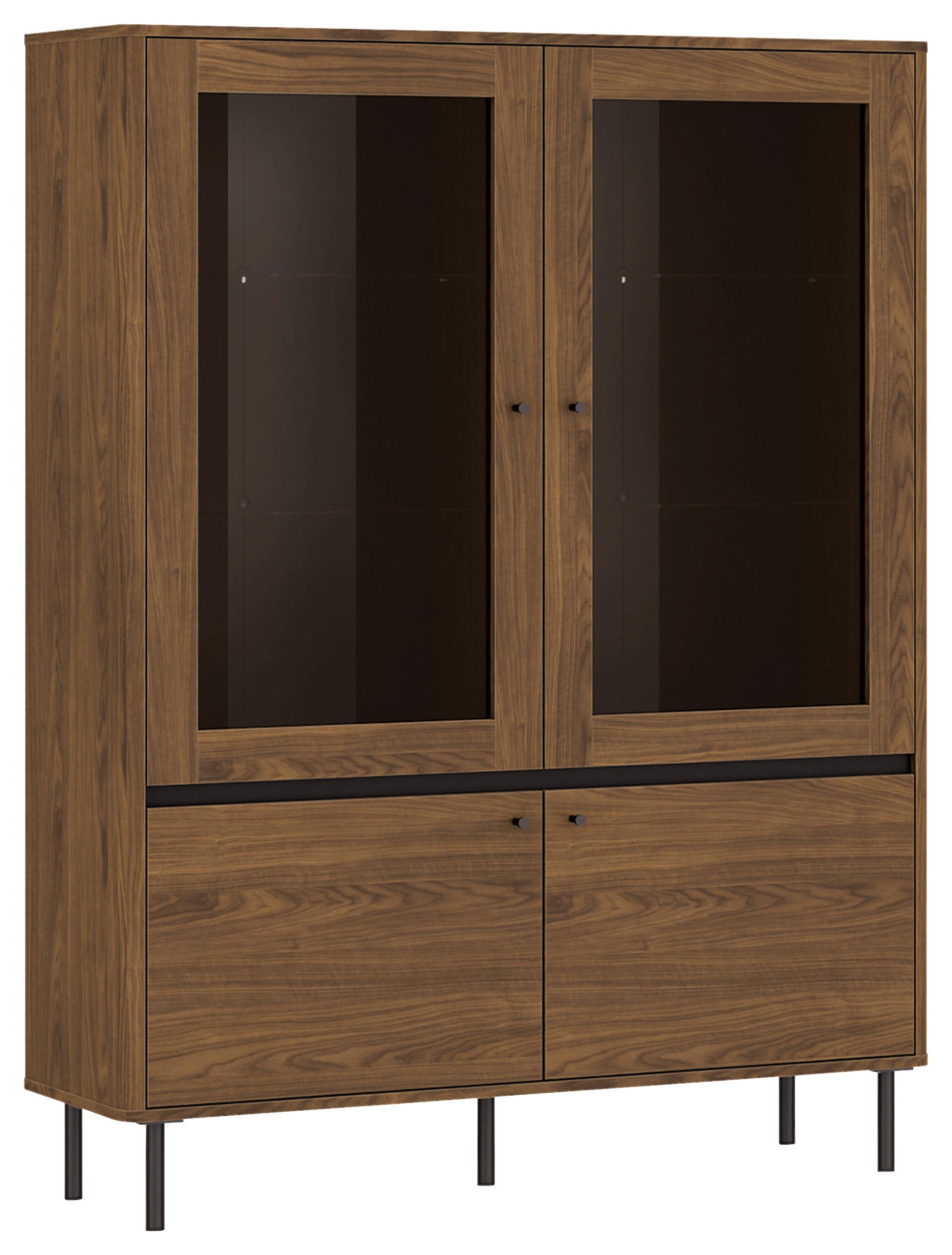 Vitrine Revillo Schwarz/Nussbaumfarben B:120cm - Nussbaumfarben/Schwarz, Basics, Glas/Holzwerkstoff (120/160/40cm)