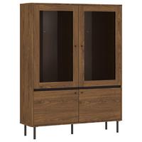 Vitrine Revillo Schwarz/Nussbaumfarben B:120cm - Nussbaumfarben/Schwarz, Basics, Glas/Holzwerkstoff (120/160/40cm)