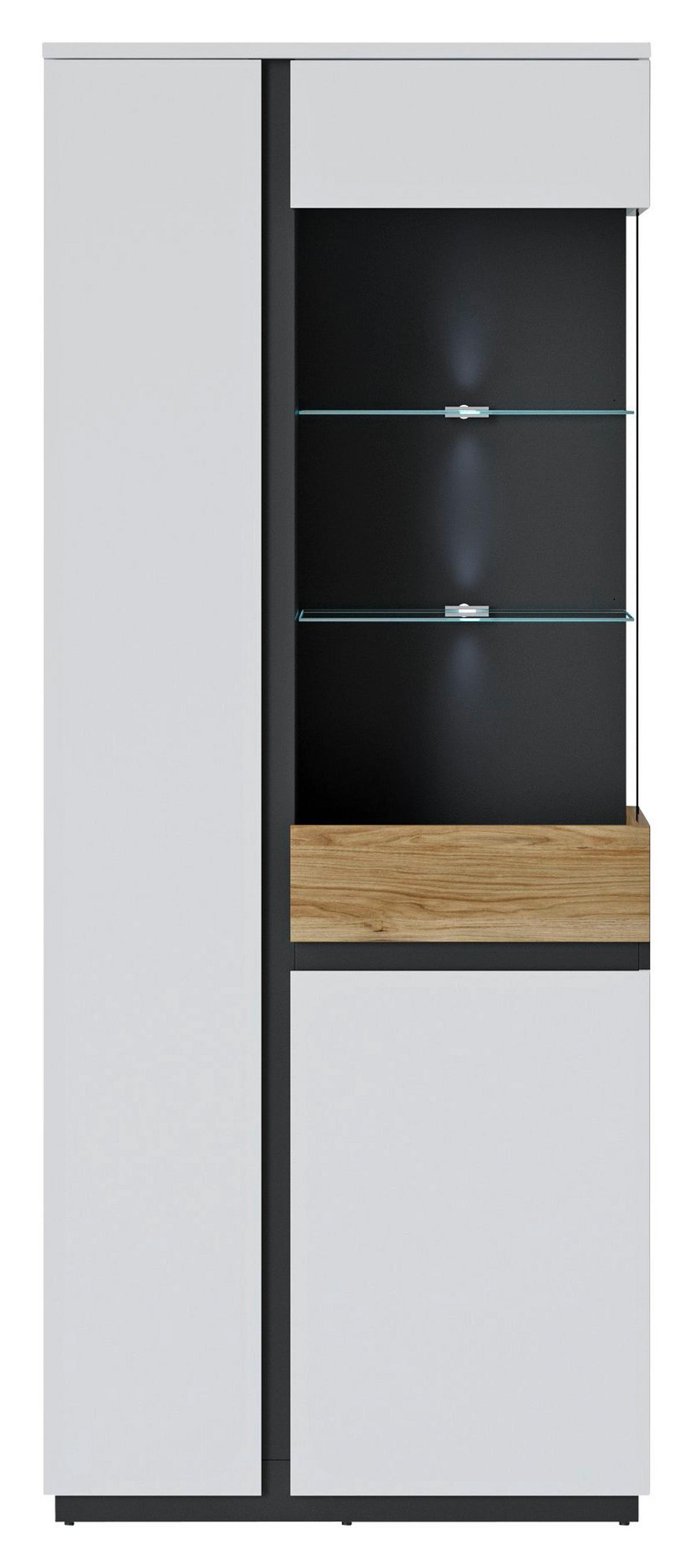 Vitrine Novena Alpinweiß B: 84 Cm - Eichefarben/Schwarz, Trend, Glas/Holzwerkstoff (84/200/40cm)