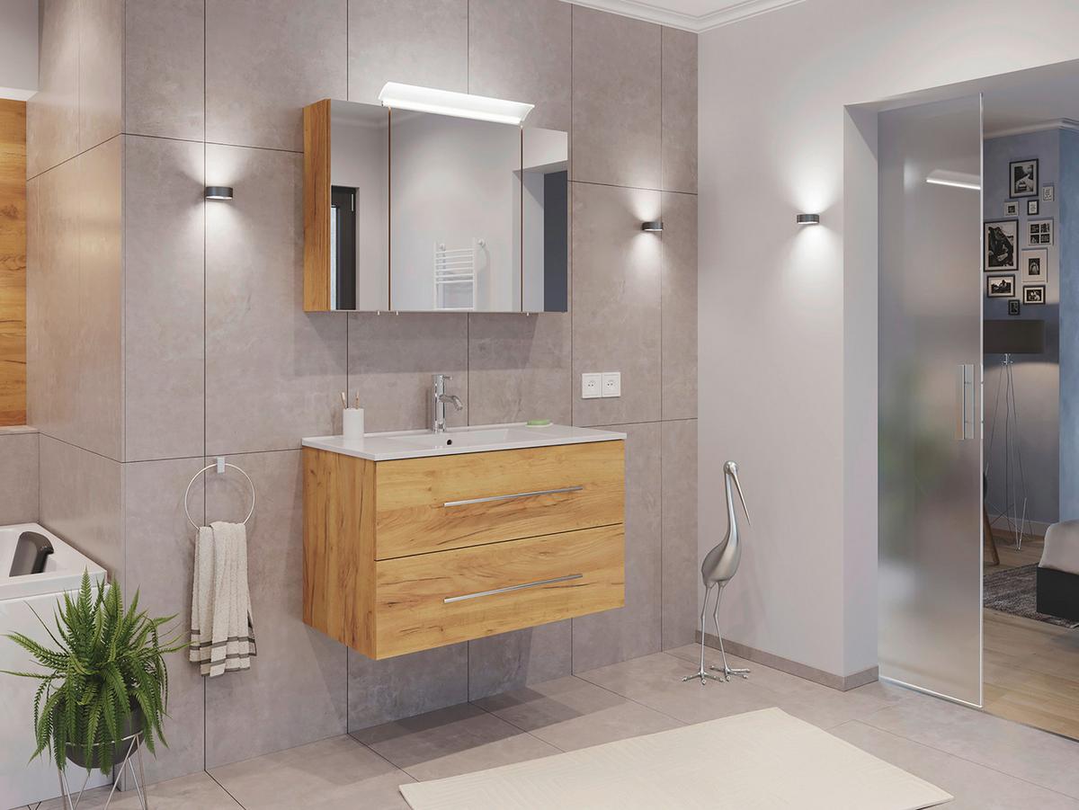 Spiegelschrank Eiche Dekor B: 90 cm - Eichefarben, MODERN, Glas/Holzwerkstoff (90/62/17cm) - MID.YOU