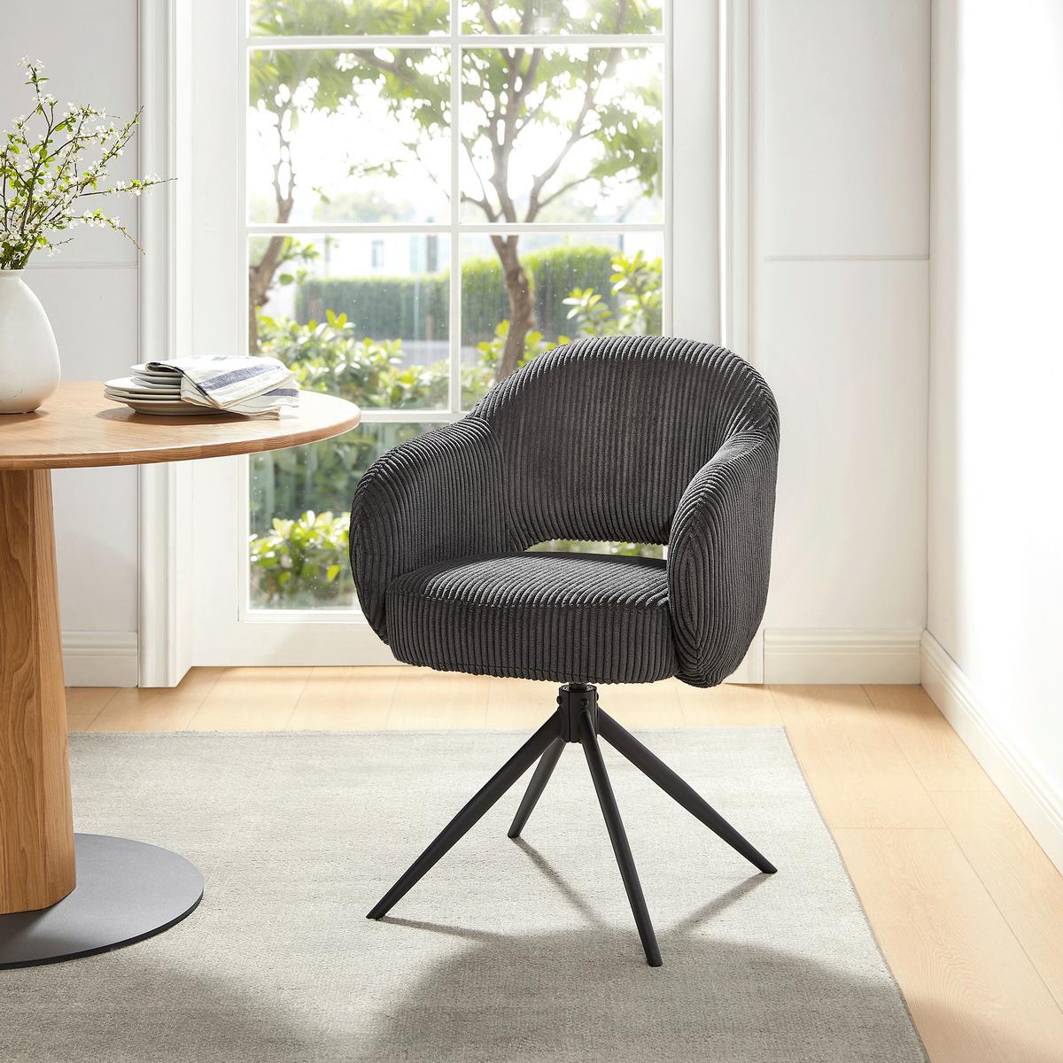 Armlehnstuhl Cord Dunkelgrau B: 58cm - Dunkelgrau/Schwarz, MODERN, Textil/Metall (58/84/60cm) - Livetastic