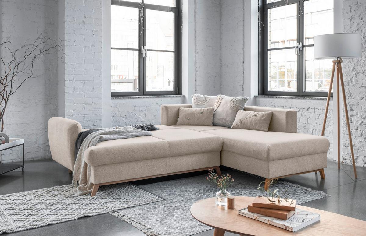 Ecksofa Scandic Lagom Beige S: 242x202 cm - Beige/Naturfarben, Textil (242/202cm) - MID.YOU