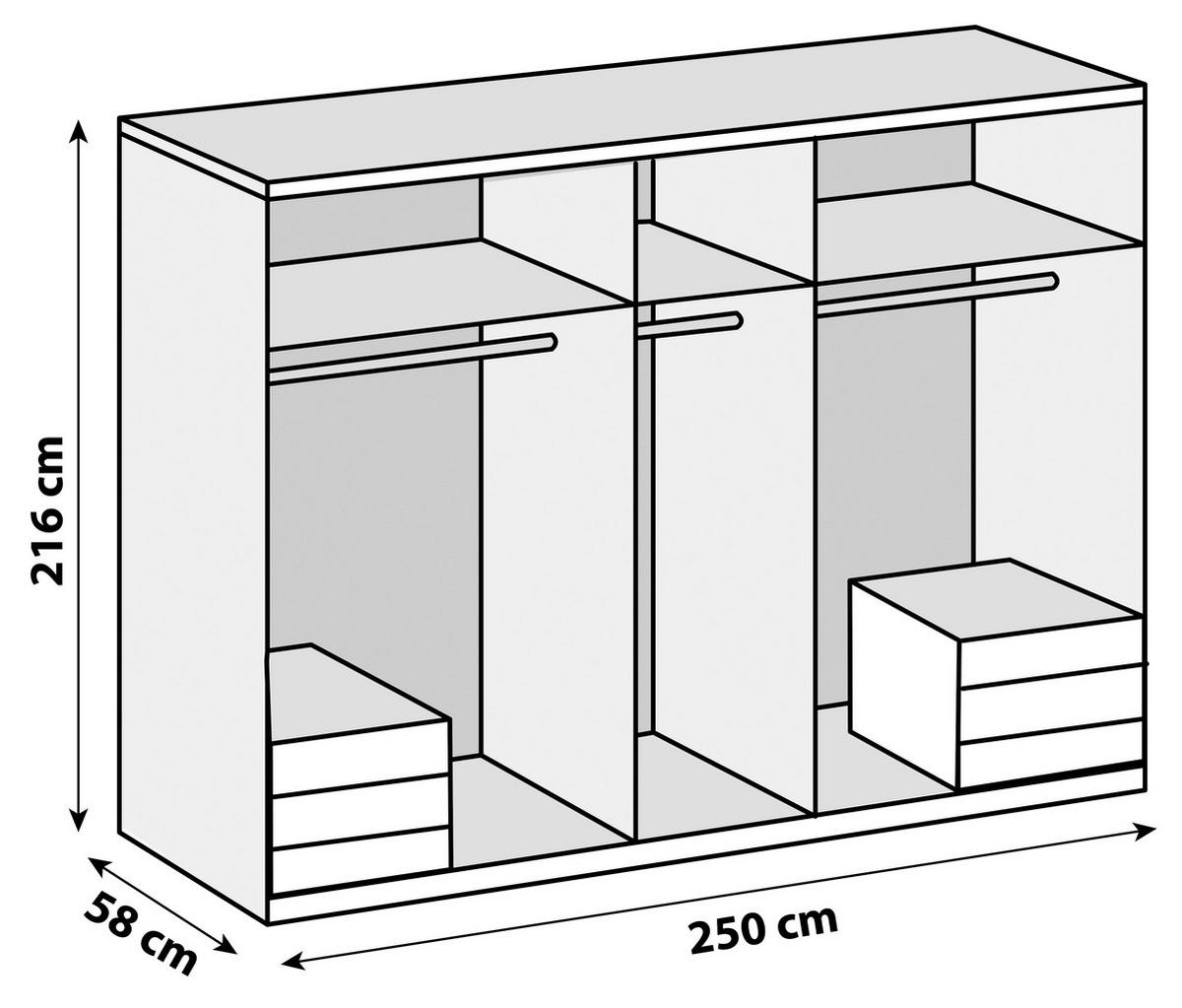 Drehtürenschrank 250cm Level, Weiß/eiche Dekor - Eichefarben/Weiß, MODERN, Glas/Holzwerkstoff (250/216/58cm) - MID.YOU