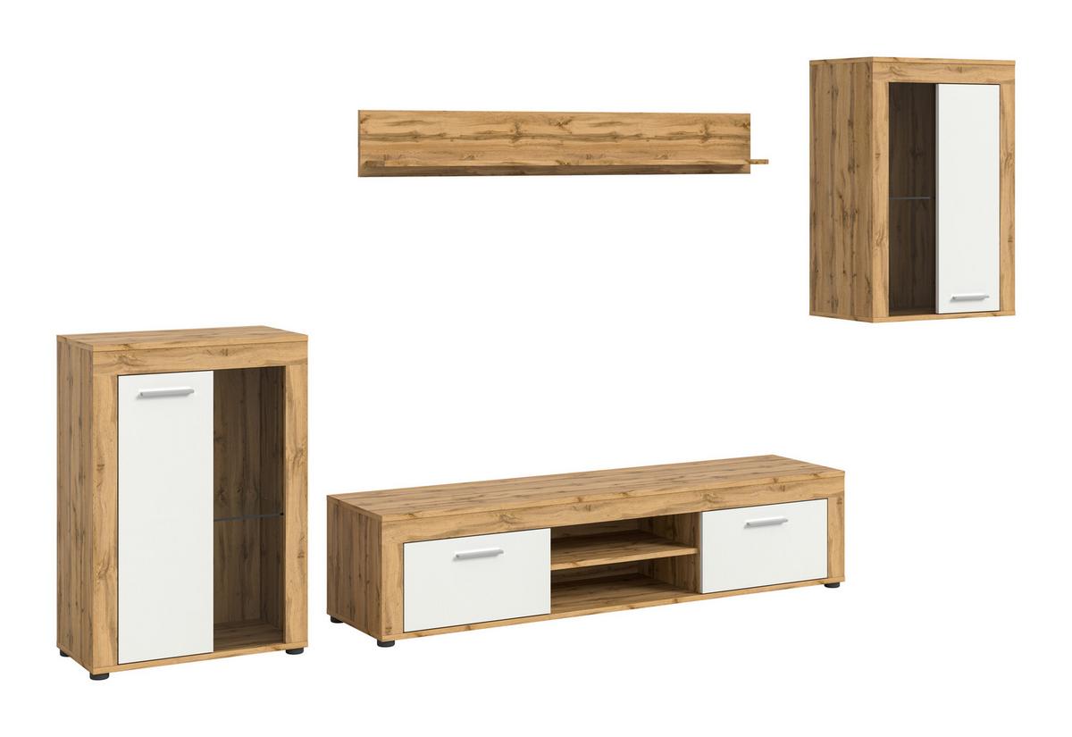 Wohnwand Jam Eiche Wotan Dekor B: 310cm - Silberfarben/Eiche Wotan, Design, Glas/Holzwerkstoff (310/169/35cm) - MID.YOU