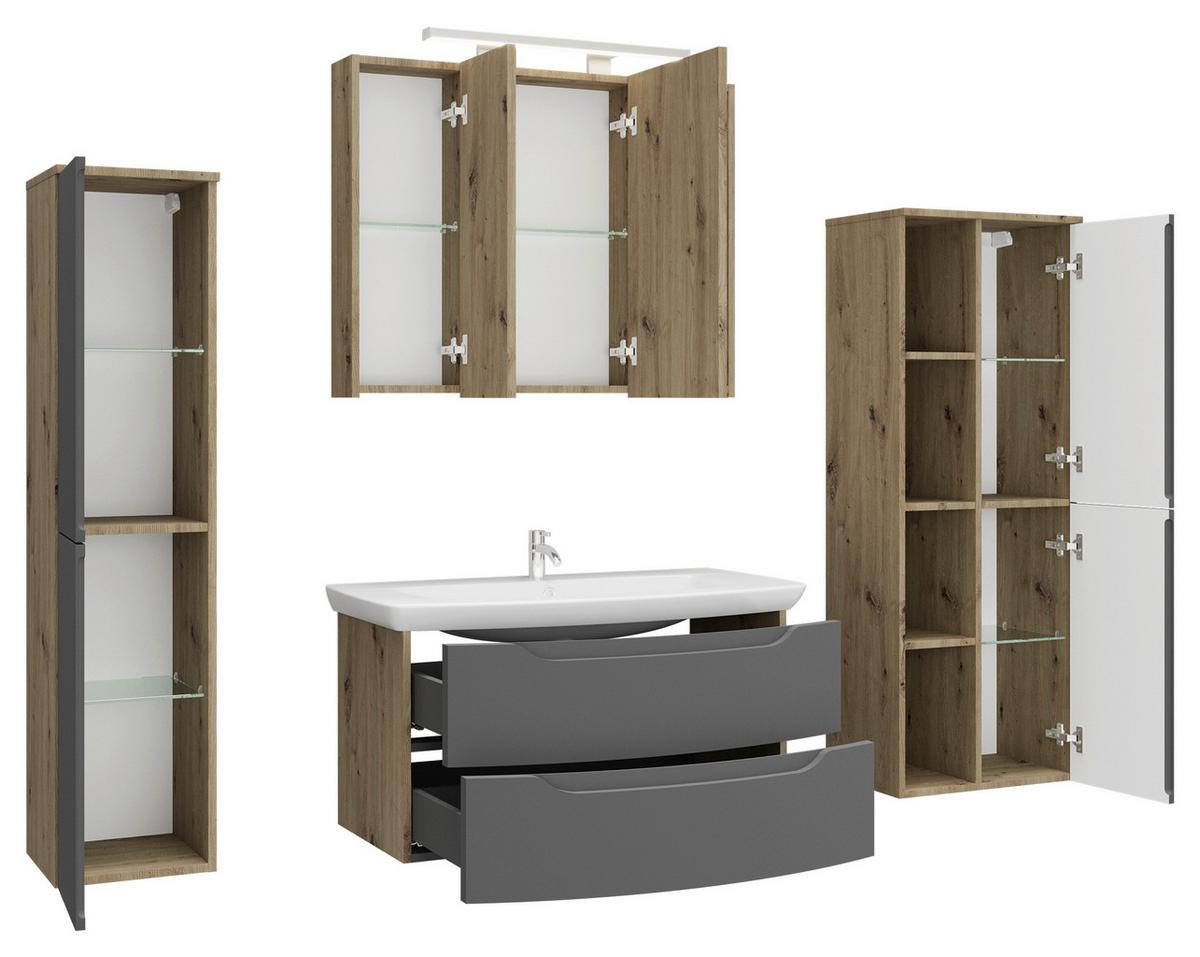 Waschtischkombi C-Line Wbu Eichefarben/Anthrazit B: 90 cm - Eichefarben/Anthrazit, MODERN, Keramik/Holzwerkstoff (90cm) - Stylife
