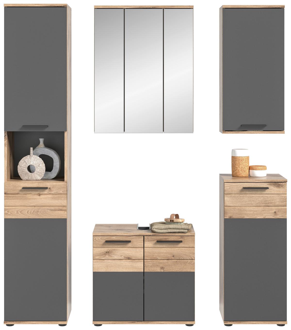 Badezimmer Mason Eiche Dekor Grau - Eichefarben/Schwarz, MODERN, Glas/Holzwerkstoff (130cm) - MID.YOU