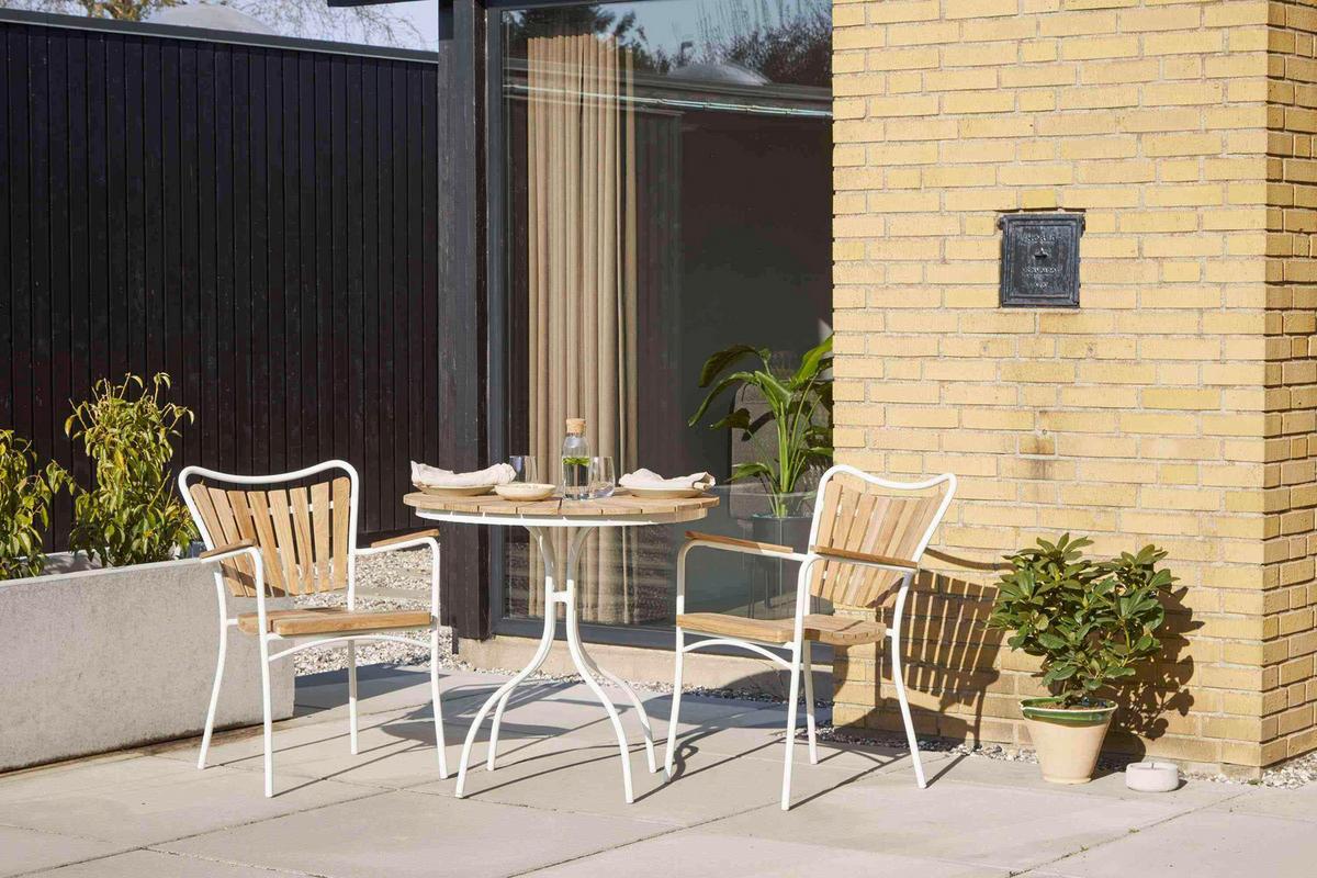 Gartentisch Ellen Teakholz /Metall ⌀ 80 cm - Weiß Hochglanz/Teakfarben, KONVENTIONELL, Holz/Metall (80/80/74cm) - Gardenson