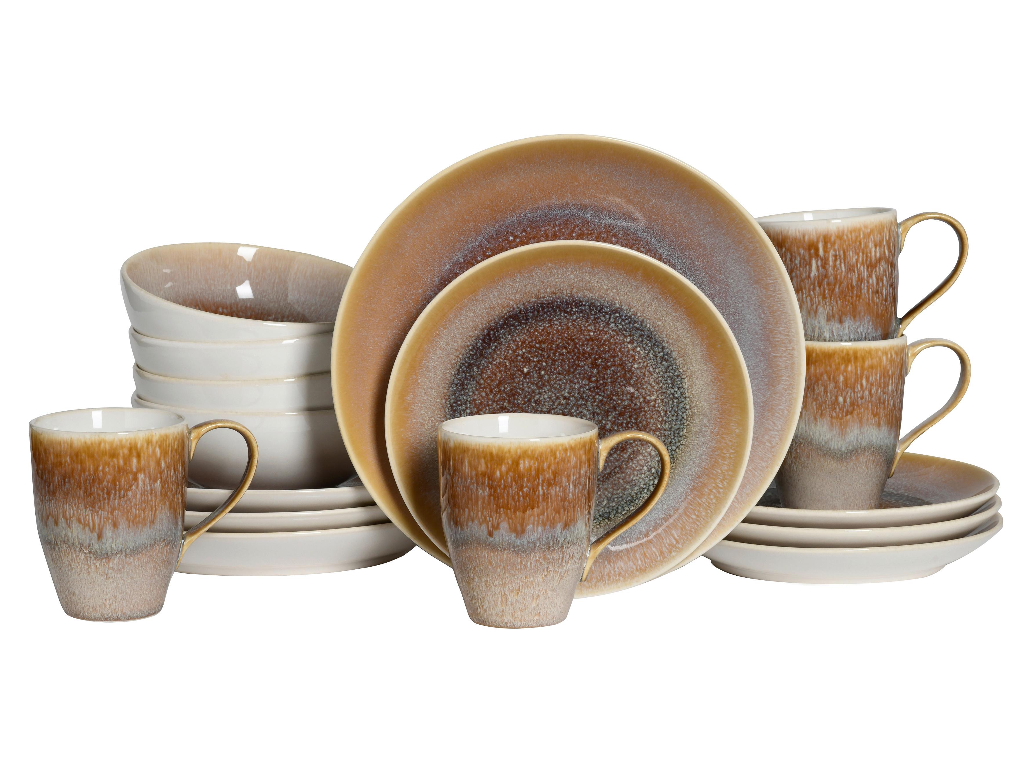 KOMBISERVICE Caldera Sandfarben/Weiß 16-tlg - Sandfarben/Weiß, Basics, Keramik - Creatable