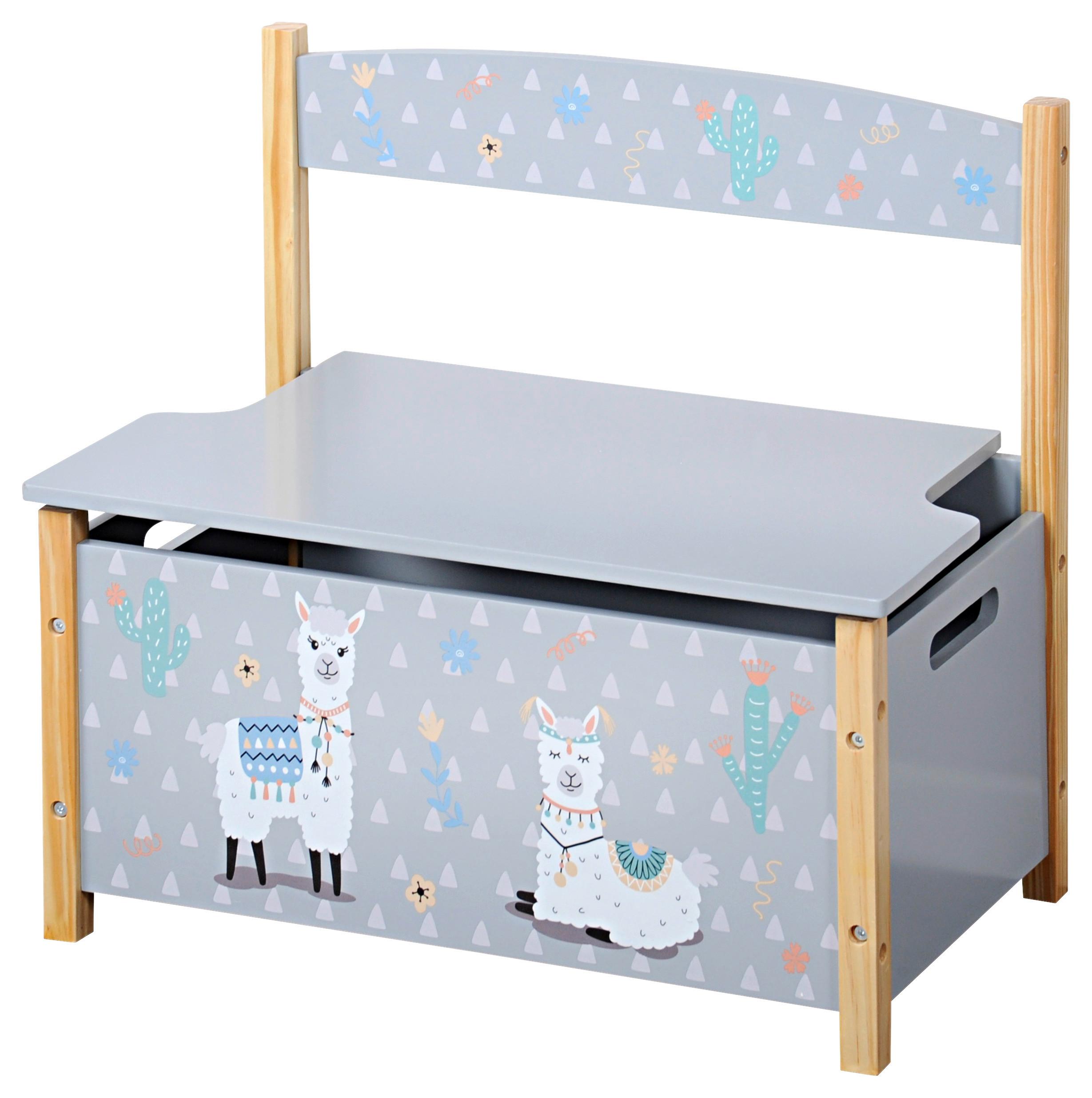 Kinderbank Dekor Grau/Alpakas mit Stauraum und Lehne - Grau, MODERN, Holzwerkstoff (60/56/34,50cm) - Kesper