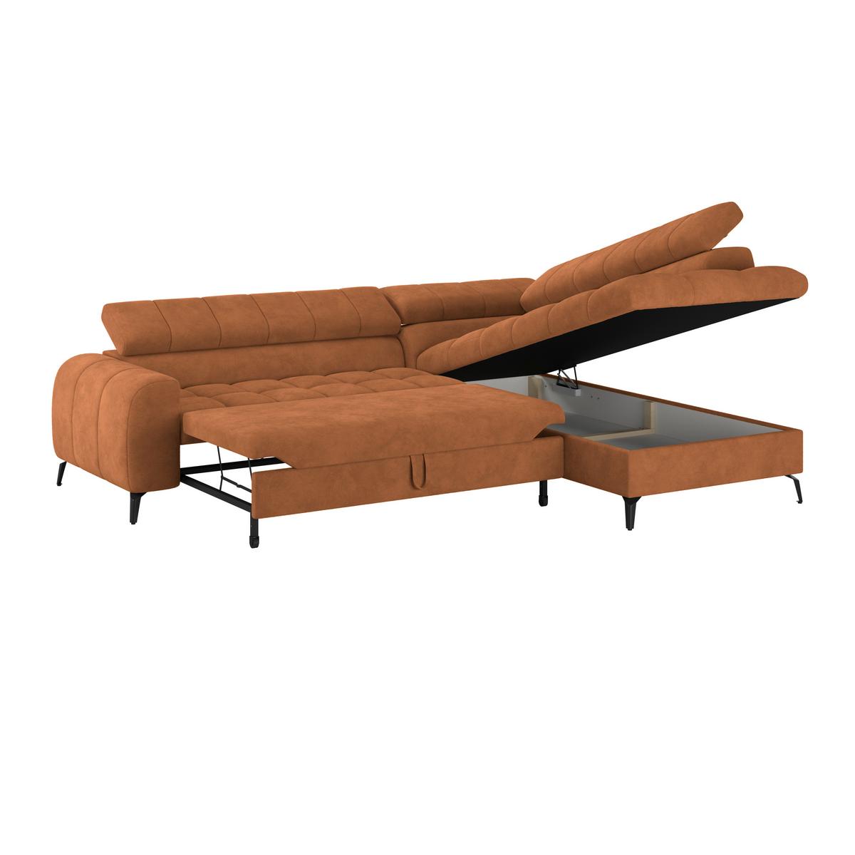 Ecksofa Volf rechts new rostfarben, S: 261x203 cm - Rostfarben/Schwarz, Trend, Kunststoff/Textil (261/203cm)