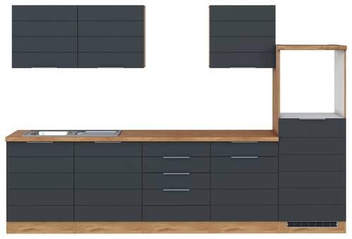 Küchenzeile Florenz ohne Geräte 300 cm Grau/Eichef. - Eiche Wotan/Grau, Design, Holzwerkstoff (300cm) - Held