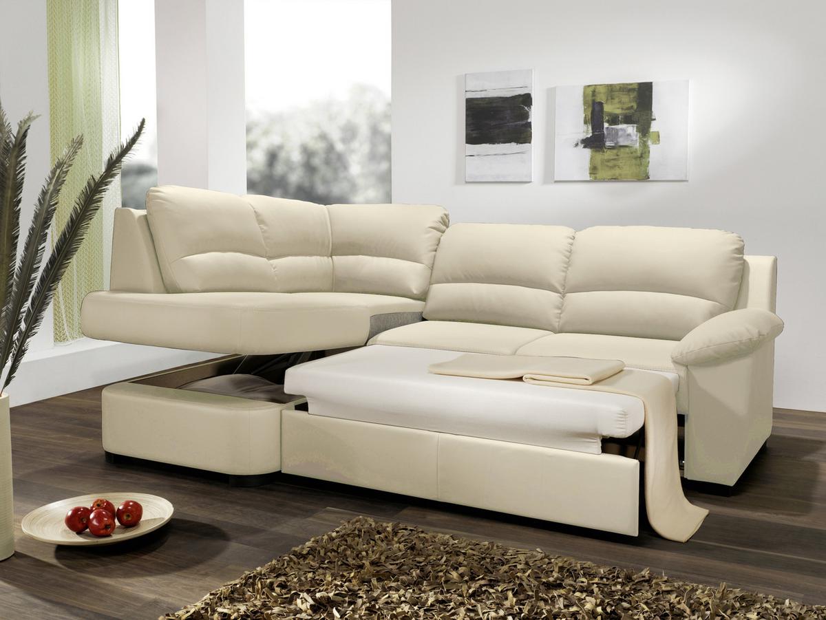Ecksofa Schlaffunktion Danilo M. Bettkasten Beige Lederlook - Beige/Schwarz, KONVENTIONELL, Textil (240/45/165cm) - MID.YOU