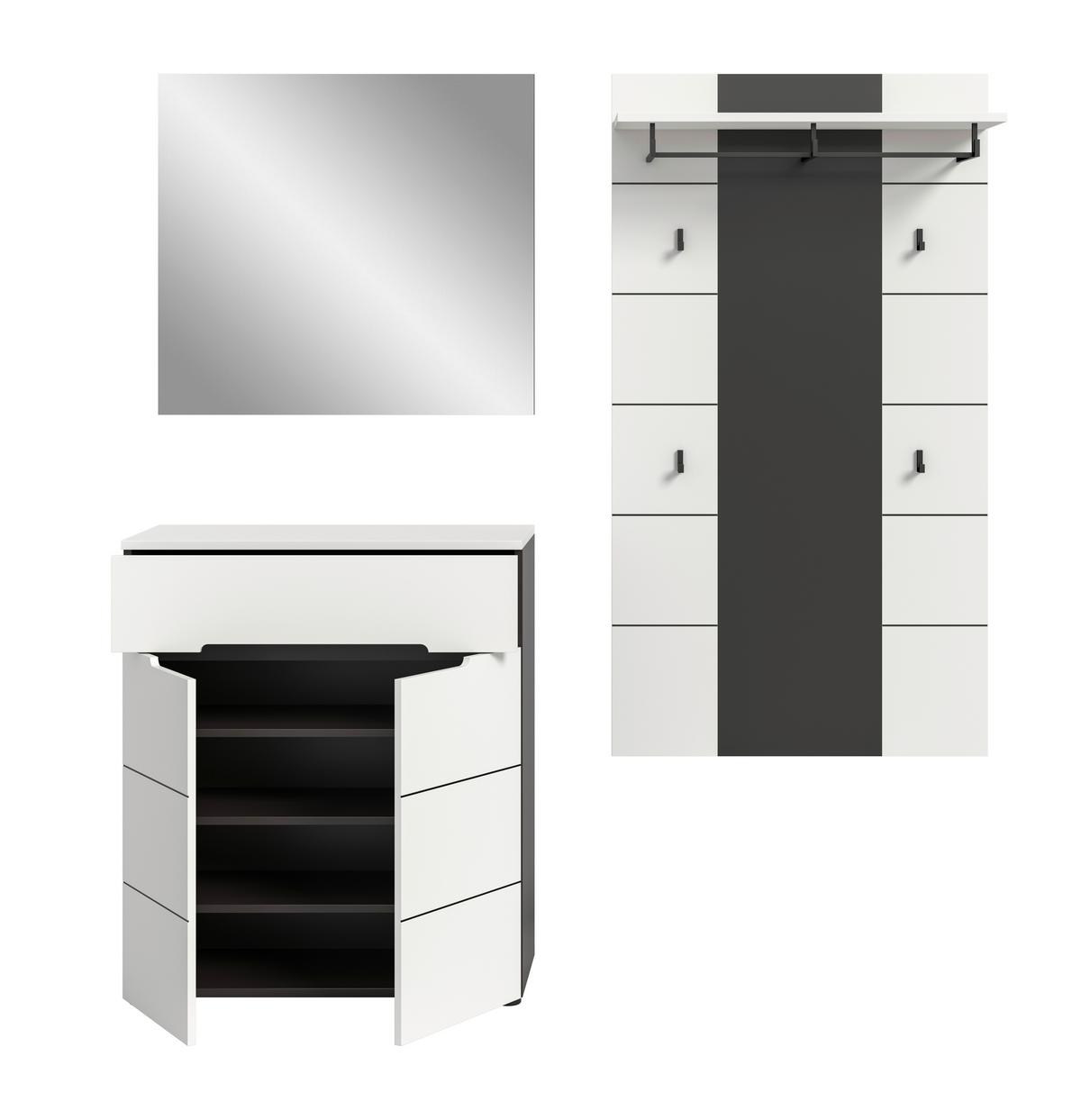 Garderobe Canu 3-Teilig Grau/Weiß B: 175 cm - Weiß/Grau, Design, Holzwerkstoff (175/190/37cm) - Livetastic