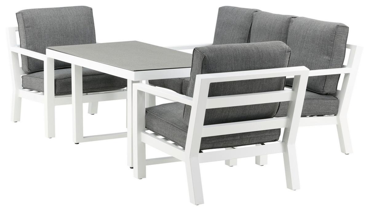 Loungegarnitur 4-tlg Barcelona Metall Mit Kissen - Weiß/Grau, Basics, Textil/Metall - Gardenson
