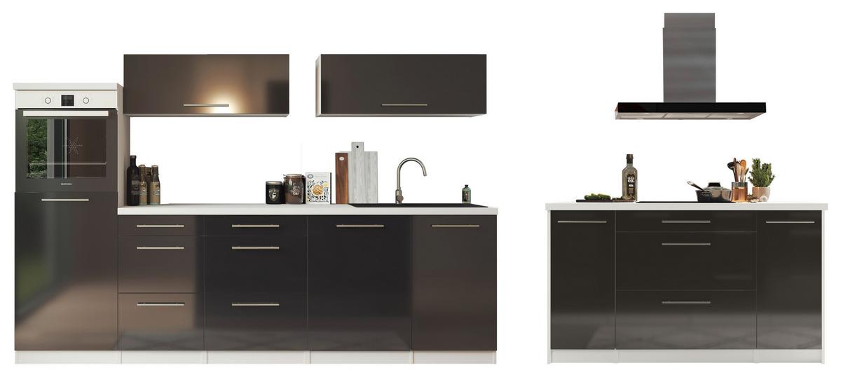 Küchenzeile Premium mit Geräte 280 cm Schwarz/Weiß +kochinsel - Schwarz/Weiß, MODERN, Holzwerkstoff (280/160cm) - Respekta