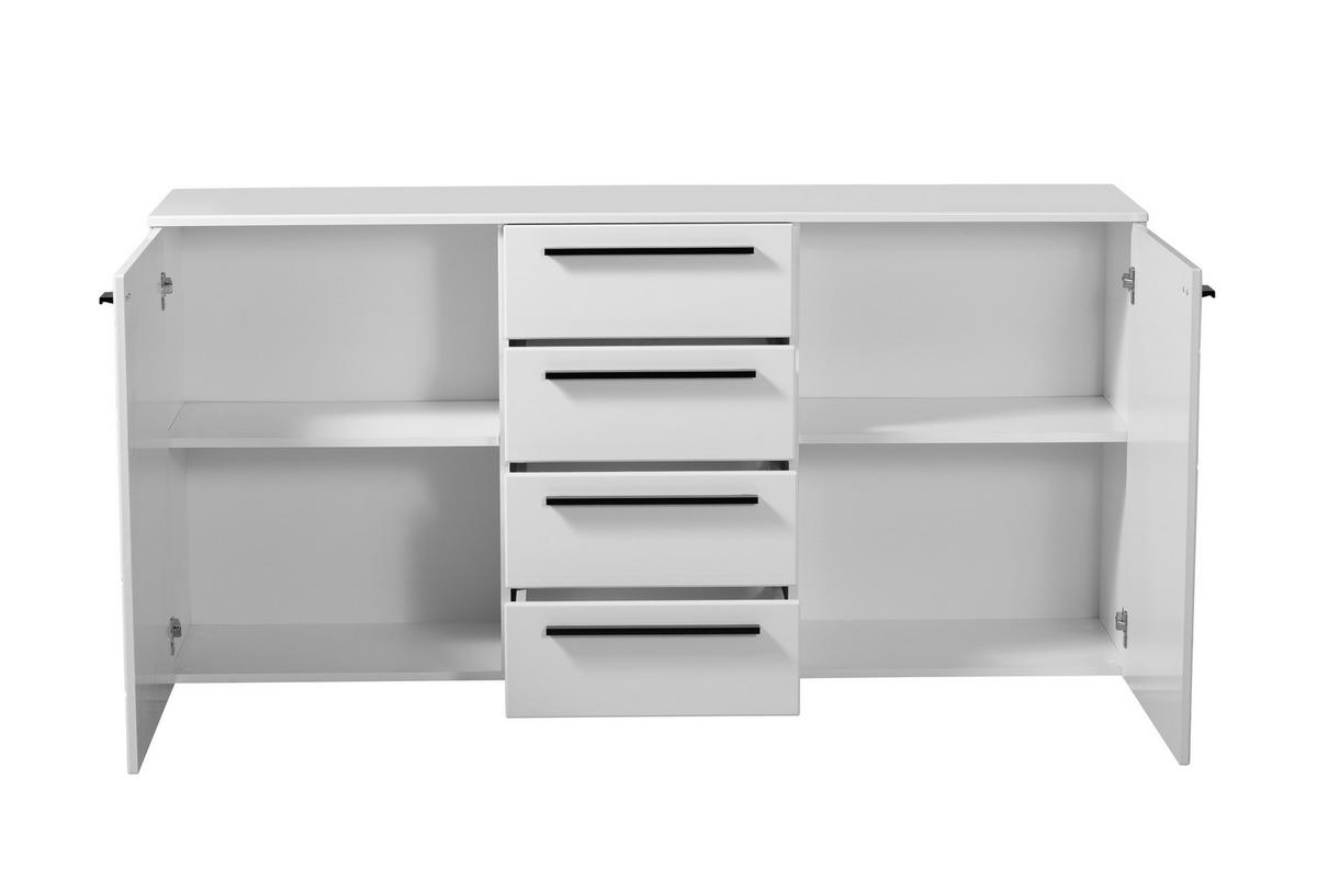 Komód Ksanti 163/80 Cm - fehér/magasfényű fehér, Basics, faalapú anyag (163/80,5/40cm)