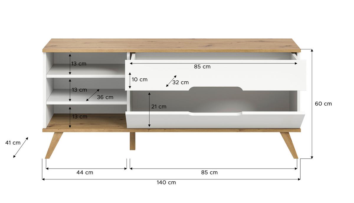 Lowboard Stockholm Eichefarben/weiß B: 140 Cm - Eichefarben/Weiß, Design, Holzwerkstoff (140/60/40cm) - MID.YOU