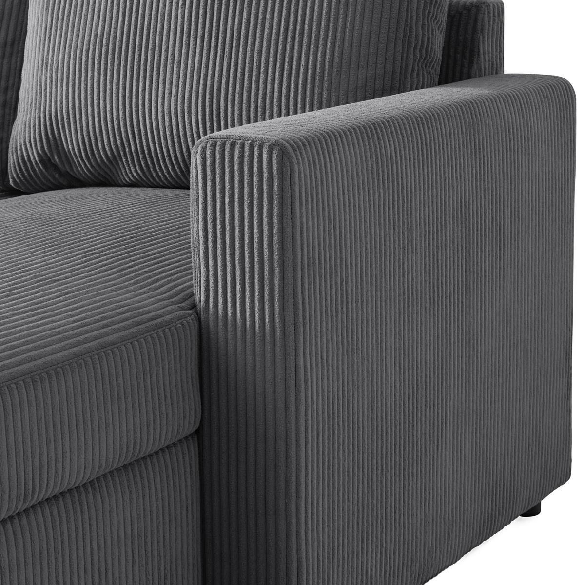 Sedací souprava MARTINA U, levá, antracitový manšestr - antracitová, Moderní, kov/dřevo (204/276/146cm) - Mömax