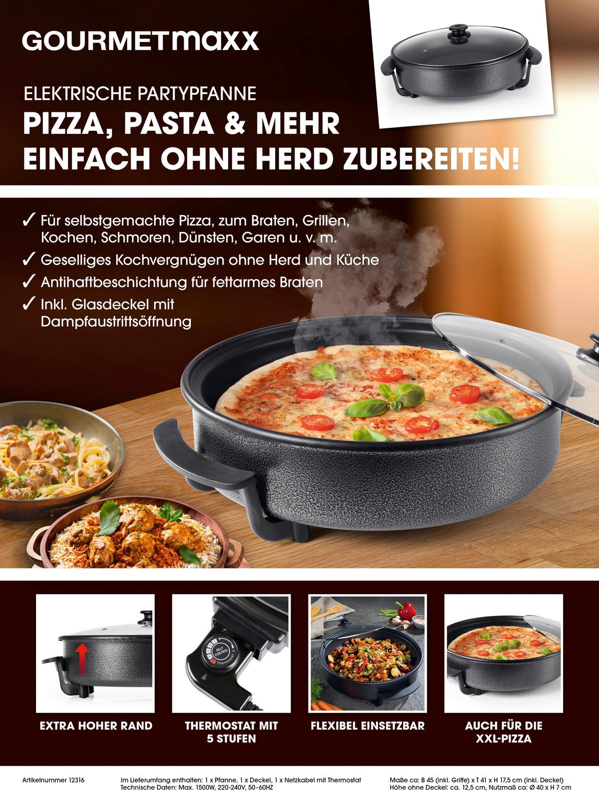 Party-pfanne Elektrisch 12316 Party-Pfanne Elektrisch - Schwarz, Basics, Glas/Kunststoff (41/45/17,5cm)