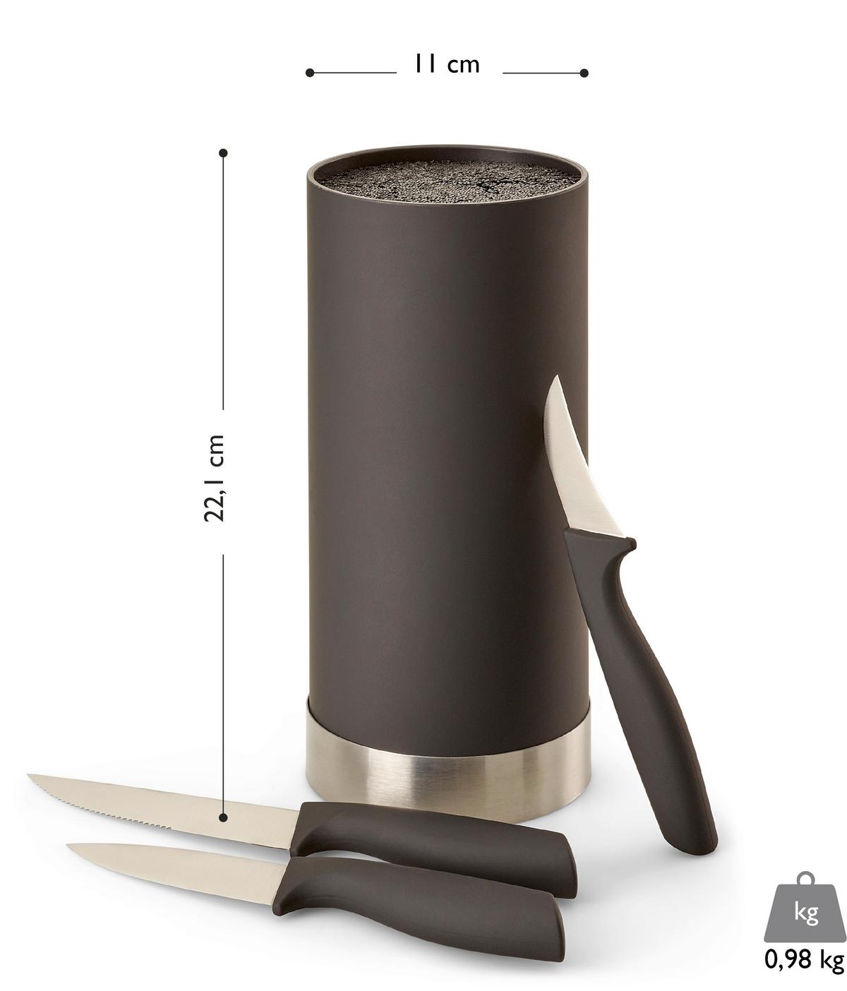 Messerblock Schwarz/Silbern Kunststoff 4-teilig - Silberfarben/Schwarz, Basics, Kunststoff (11/22cm) - Echtwerk