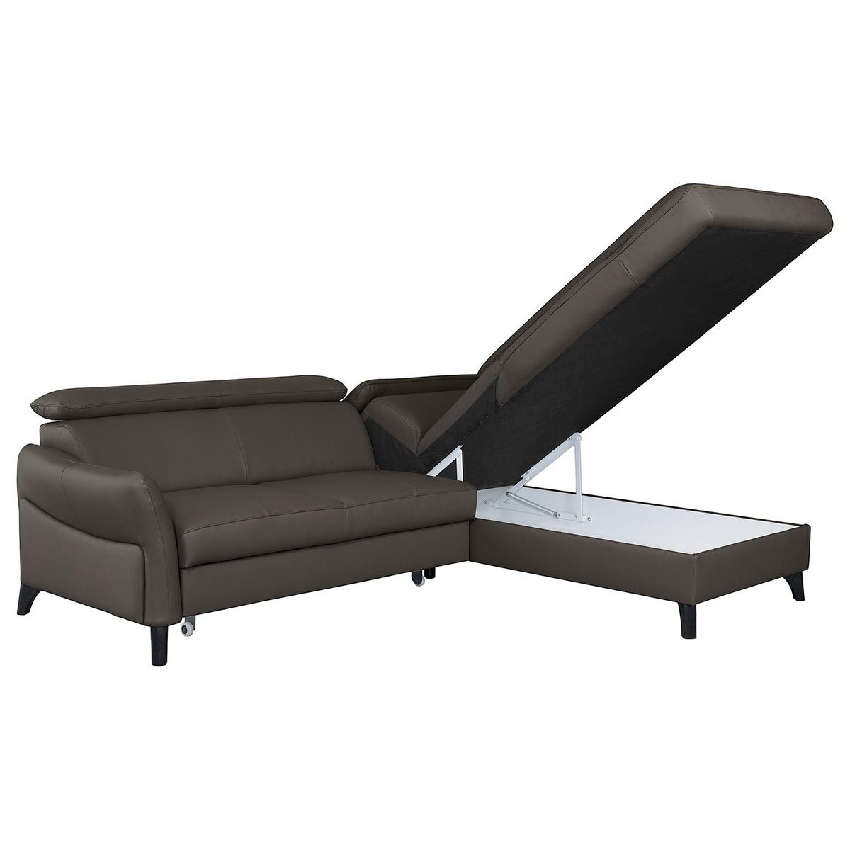 Ecksofa Note New Teilleder Dunkelbraun 244x199 - Dunkelbraun/Schwarz, Design, Leder/Textil (244/199cm) - Livetastic