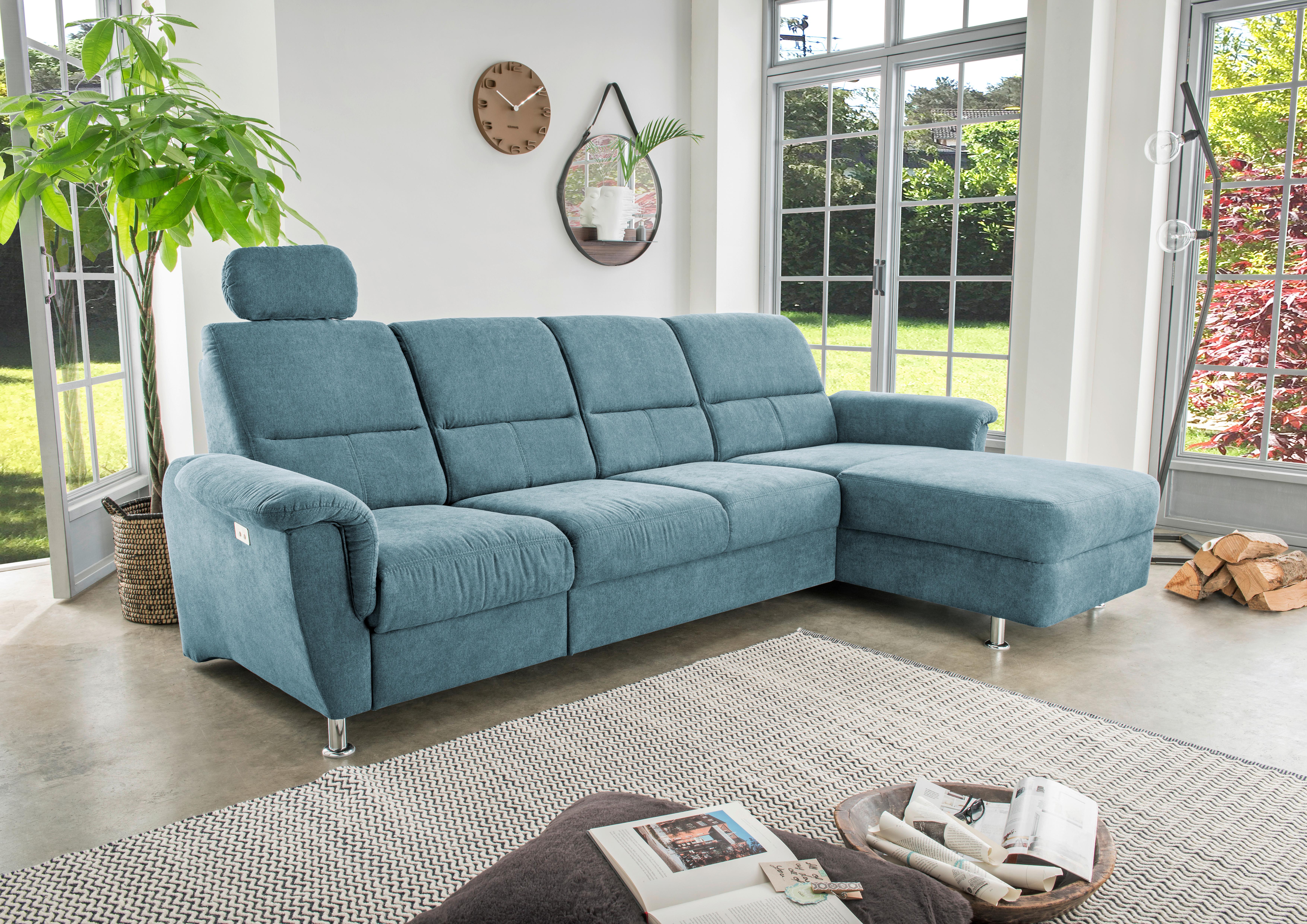 Ecksofa Parole Hellblau S:292/165 cm - Chromfarben/Hellblau, KONVENTIONELL, Textil (292/165cm) - Livetastic