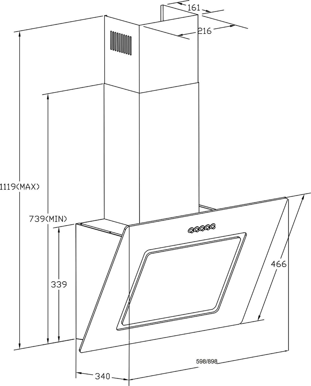 Kopffreihaube Respekta Svea Edelstahl/Glas Schwarz B: 60cm - Schwarz, Trend, Glas/Metall (60/73,9-111,9/34cm) - Respekta