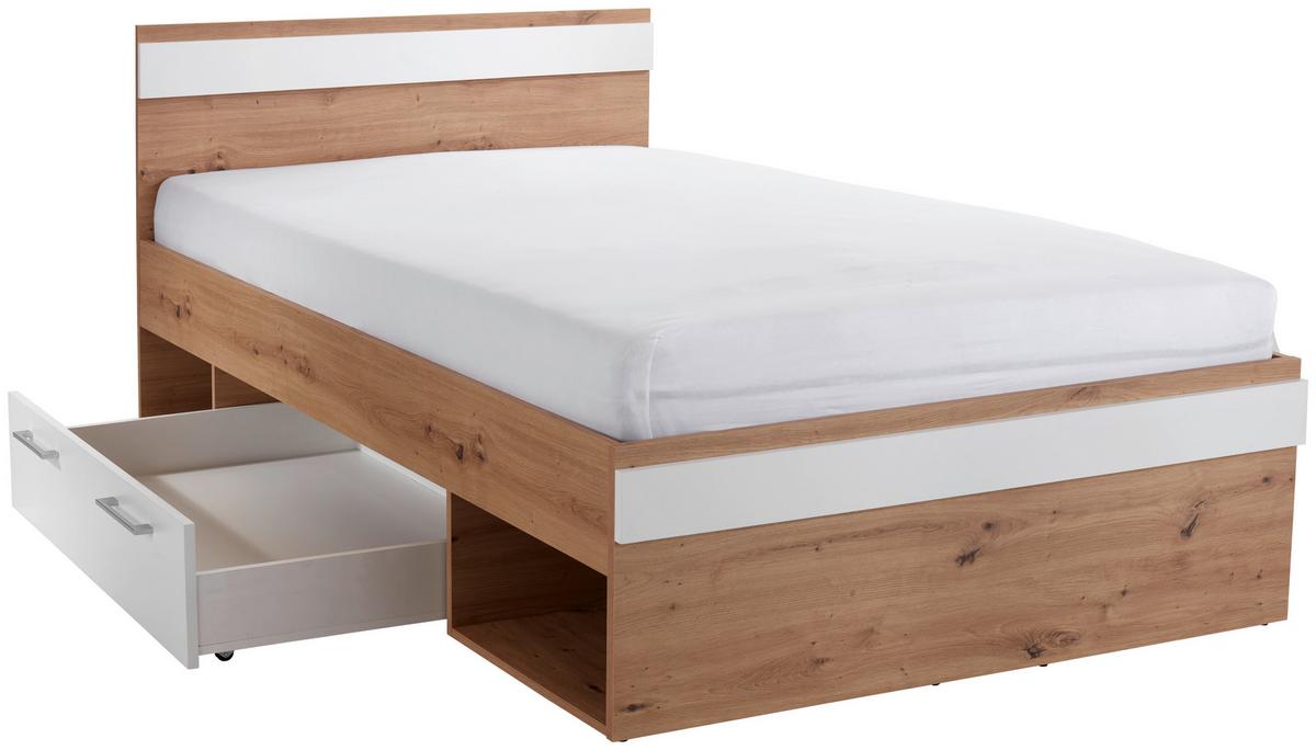 Stauraumbett 120x200 cm Box, Artsan Eiche Dekor/Weiß - Eiche Artisan/Weiß, MODERN, Holzwerkstoff (120/200cm) - Ondega