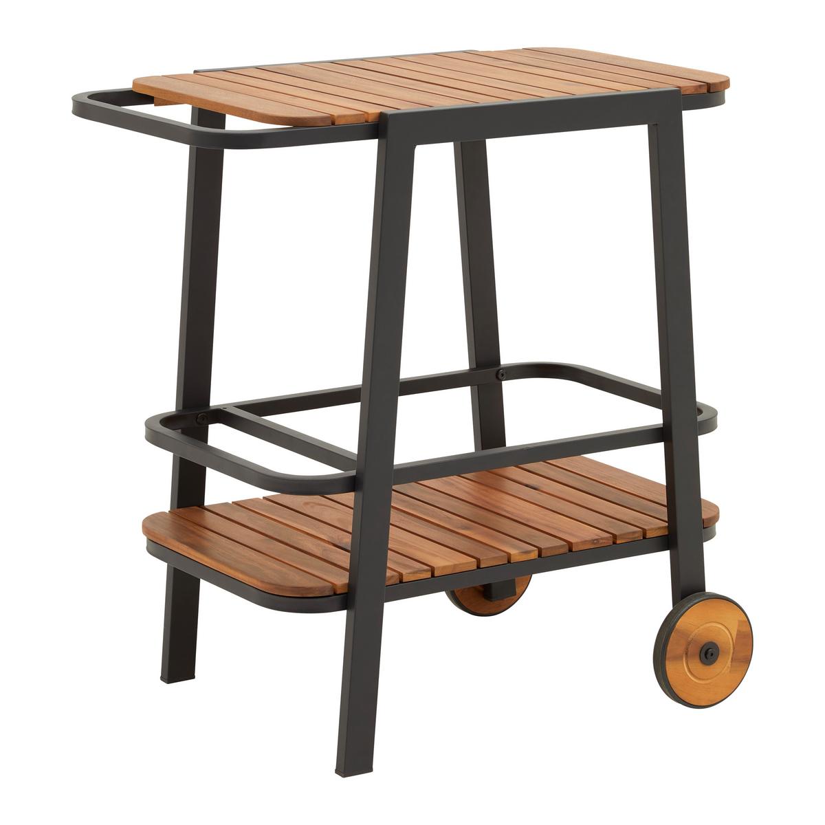 Servírovací vozík MARLO barvy akácie - černá, Moderní, kov/dřevo (76/77/49cm) - Bessagi Garden