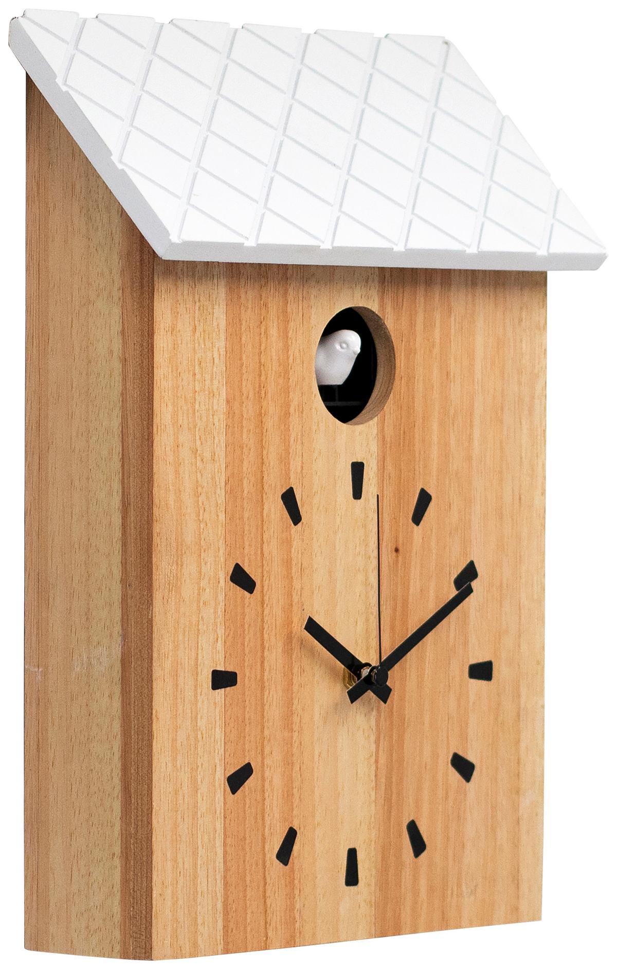 Nástěnné hodiny s nastavitelným zvukem - bílá/přírodní barvy, Moderní, dřevo/kompozitní dřevo (22/38/7,5cm) - Mömax