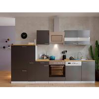 Küchenzeile Economy mit Geräten 310 cm Grau/Nussbaum Dekor - Nussbaumfarben/Weiß, Basics, Holzwerkstoff (310cm) - Respekta