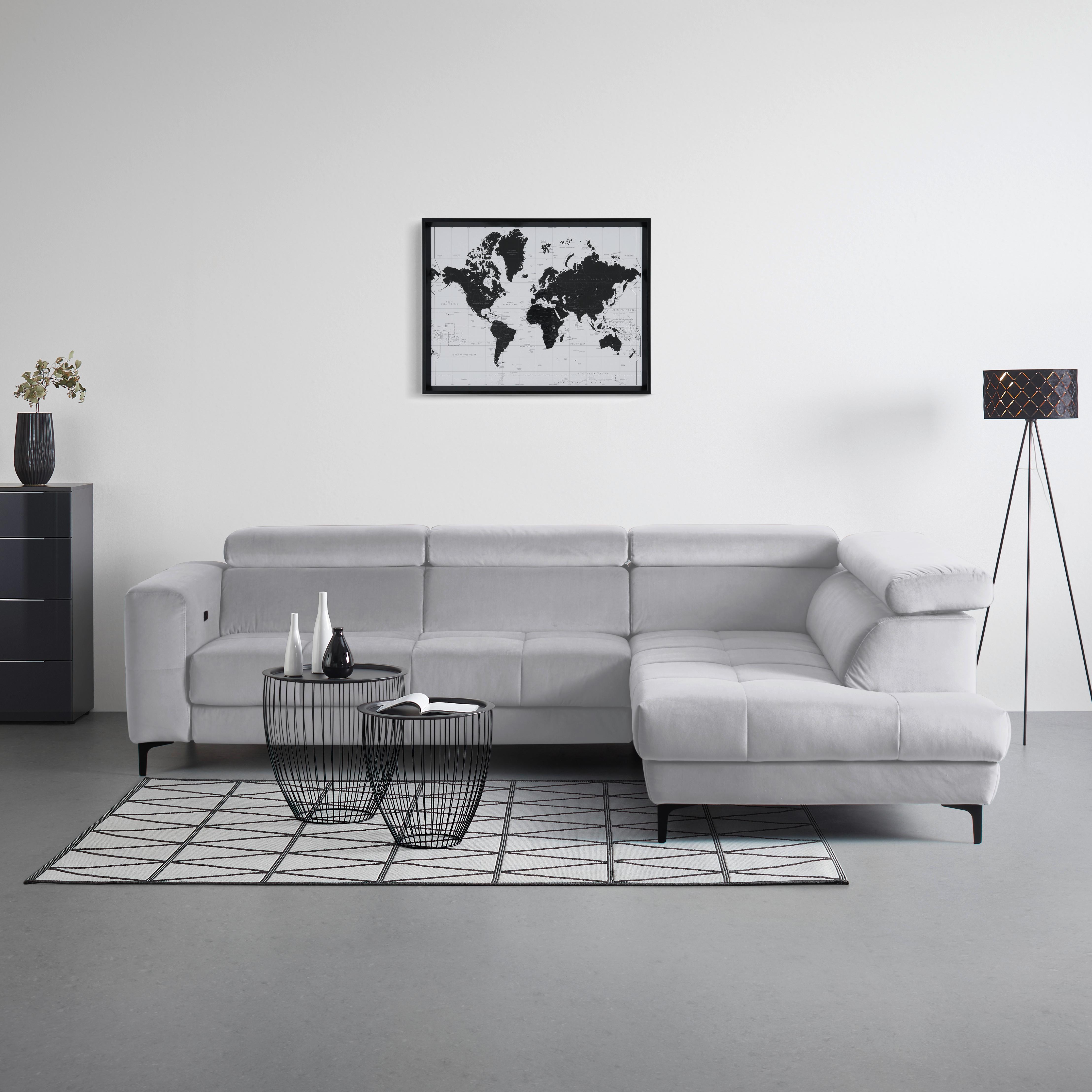 Rohová sedačka EMMA, pravá, šedobílá,op.hl.,USB,el.výsuv - černá/šedobílá, Moderní, textil (301/210cm) - Premium Living