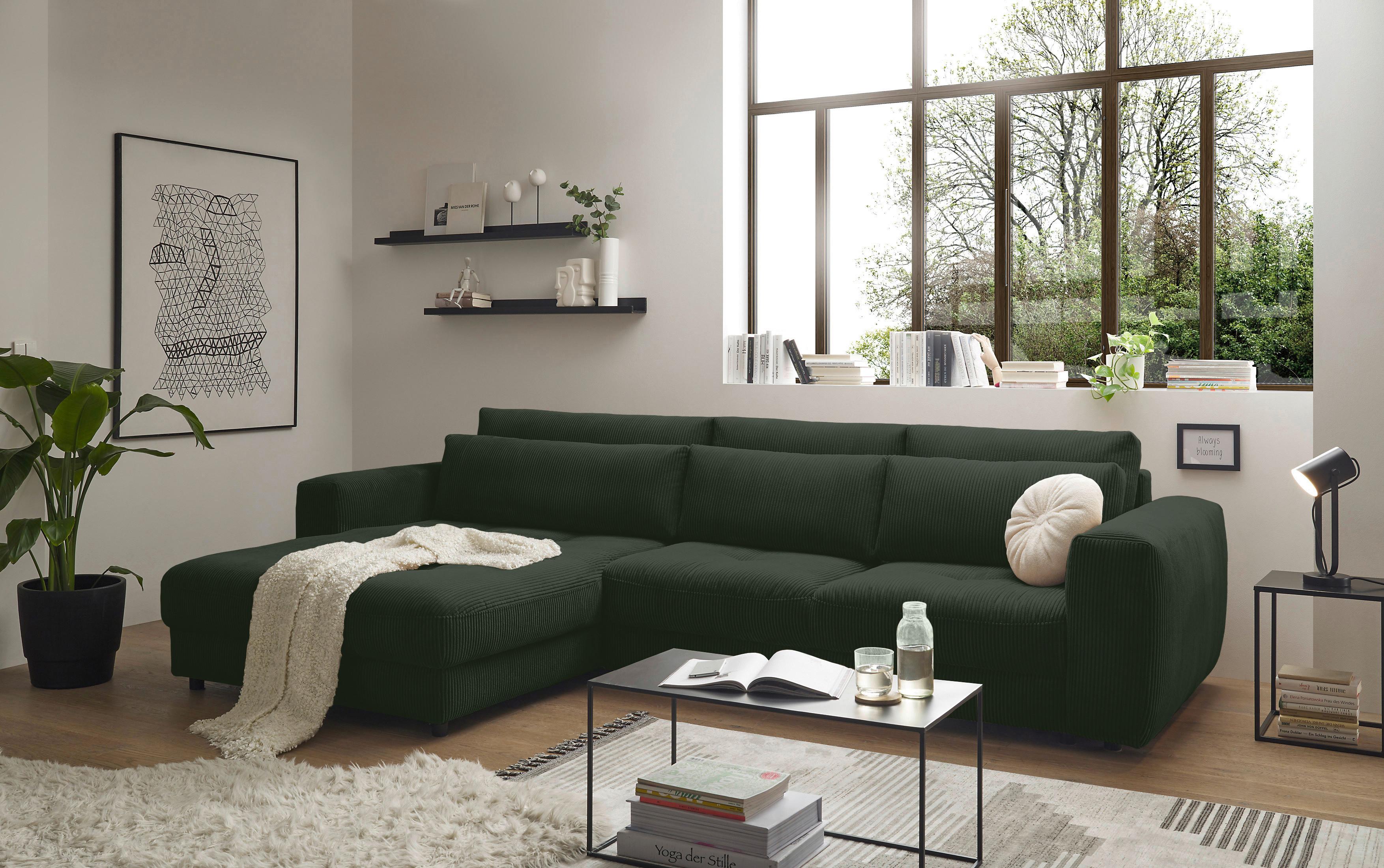 Ecksofa Barura 2s. Urc Dunkelgrün S: 194/333 cm - Dunkelgrün/Schwarz, KONVENTIONELL, Holzwerkstoff/Textil (194/333cm) - MID.YOU