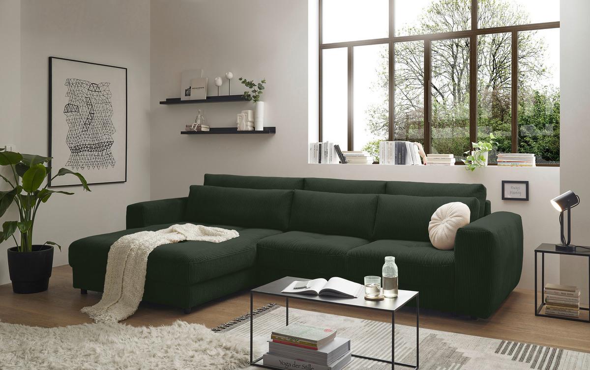 Ecksofa Barura 2s. Urc Dunkelgrün S: 194/333 Cm - Dunkelgrün/Schwarz, KONVENTIONELL, Holzwerkstoff/Textil (194/333cm) - MID.YOU