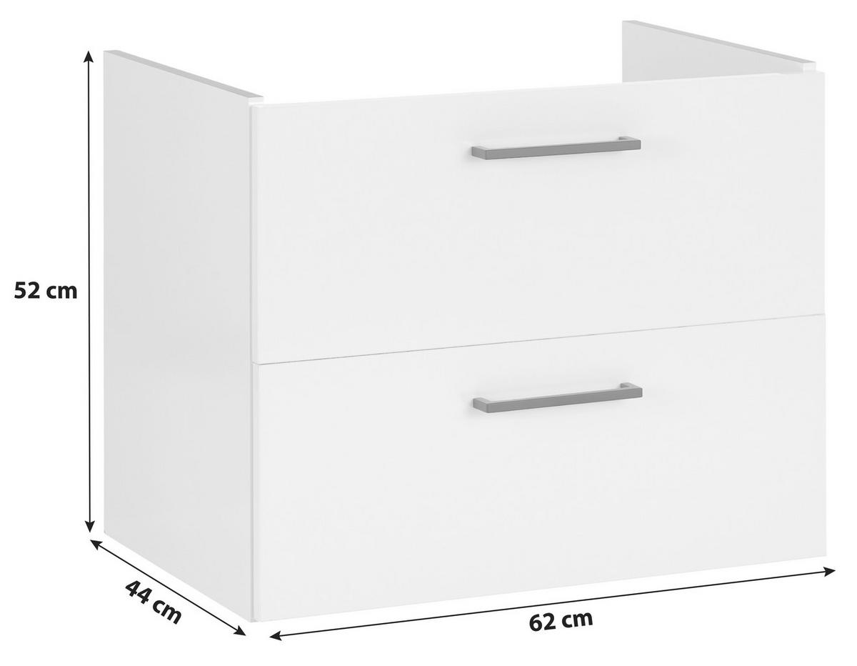 Waschbeckenunterschrank Bavelli B: 62 Cm Eiche Dekor - Weiß, KONVENTIONELL, Holzwerkstoff (62/52/44cm)