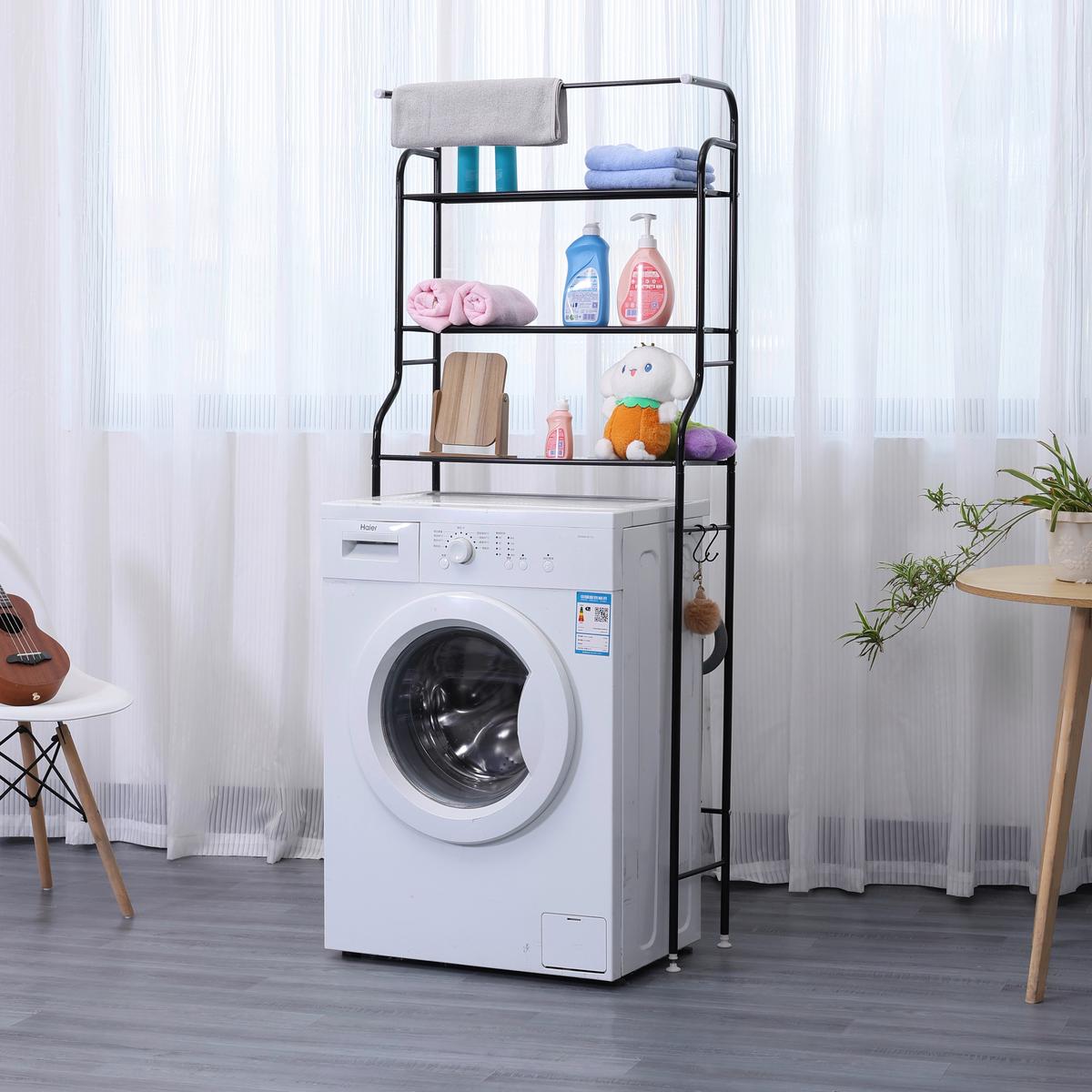 Waschmaschinenregal Anton - Schwarz, Trend, Metall (65/162/25cm) - Homezone