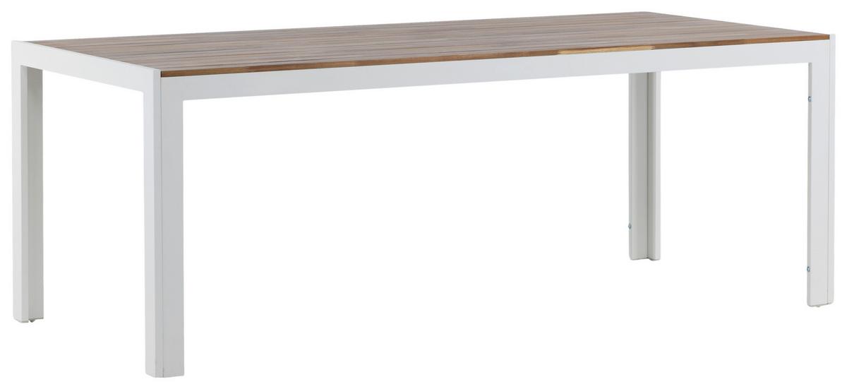 Gartentisch Bois - Weiß/Akaziefarben, KONVENTIONELL, Holz/Metall (200/100/76cm) - Gardenson