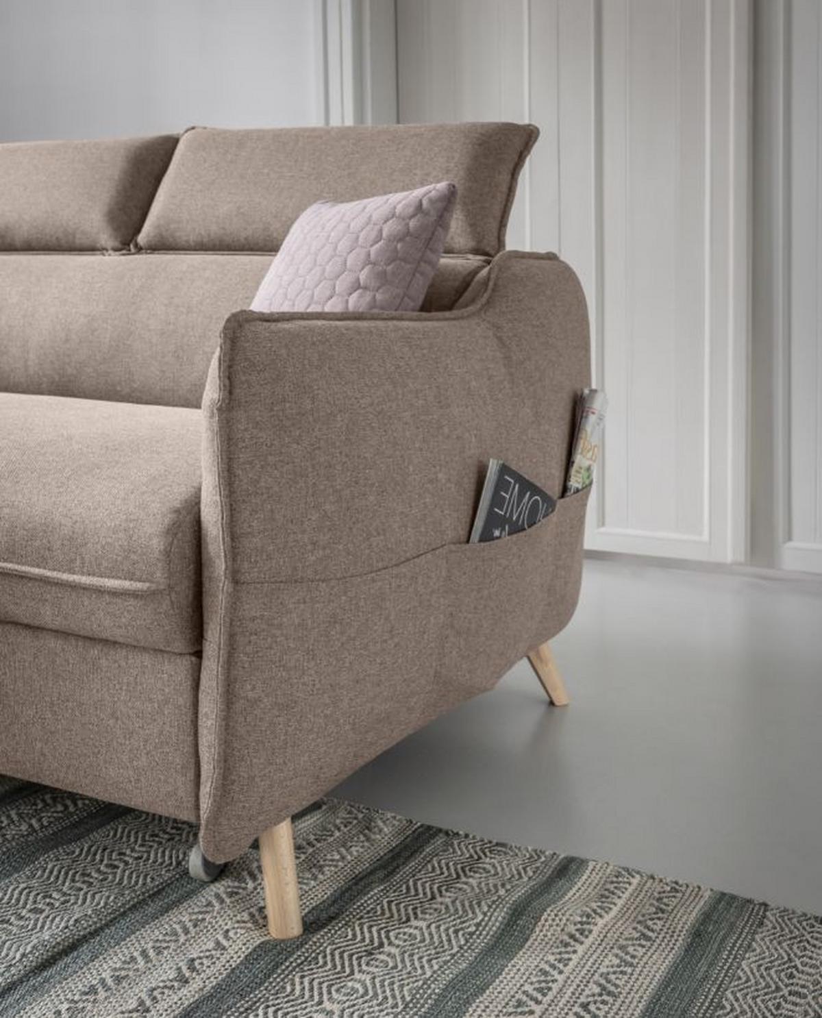 Rozkládací sedačka SIMONE, levé provedení - přírodní barvy/béžová, Moderní, dřevo/textil (228/82/95/162cm)