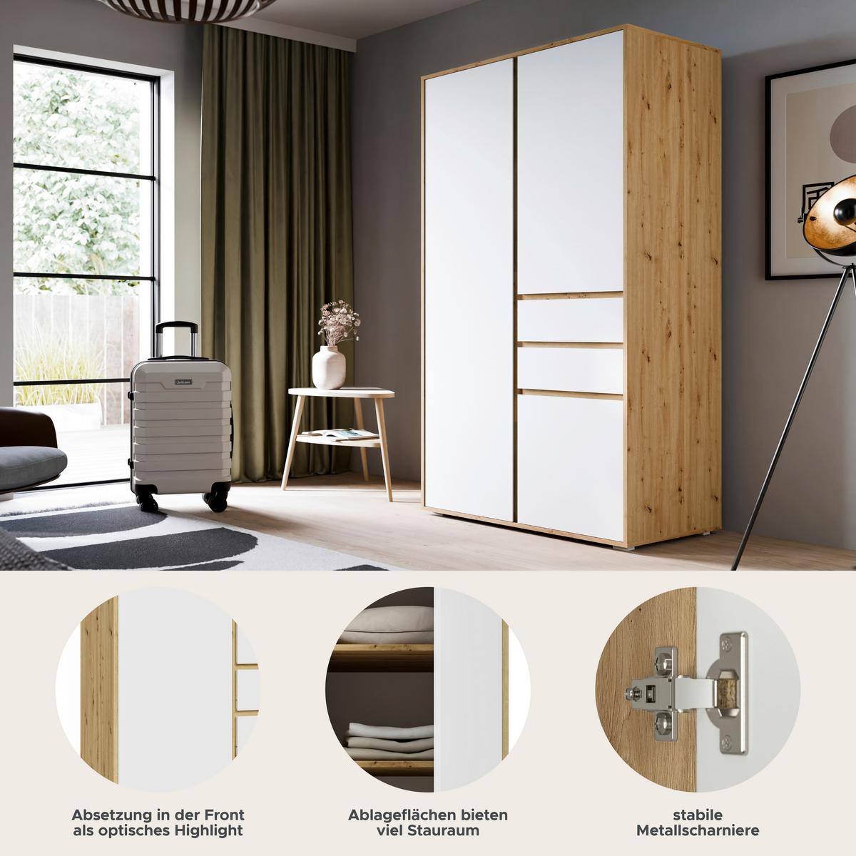 Drehtürenschrank Falun Weiß /Eiche Artisan Dekor B: 100cm - Weiß/Eiche Artisan, MODERN, Holzwerkstoff (100/194/56cm) - MID.YOU